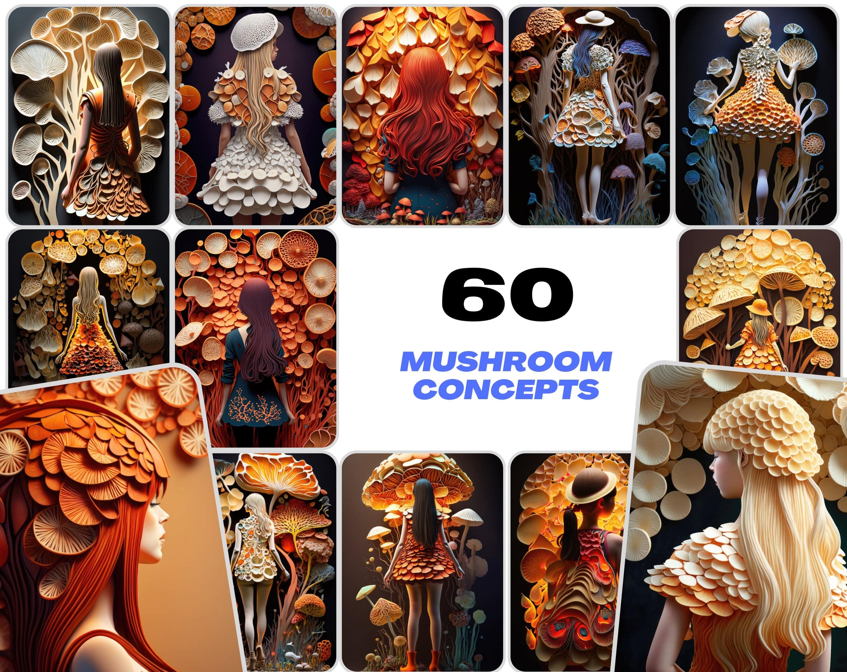 Enchanting Mushroom Art Bundle: 60 Whimsical Images of Girls and Conceptual Fungi - Digital Download for Print & Design Digital Download Sumobundle