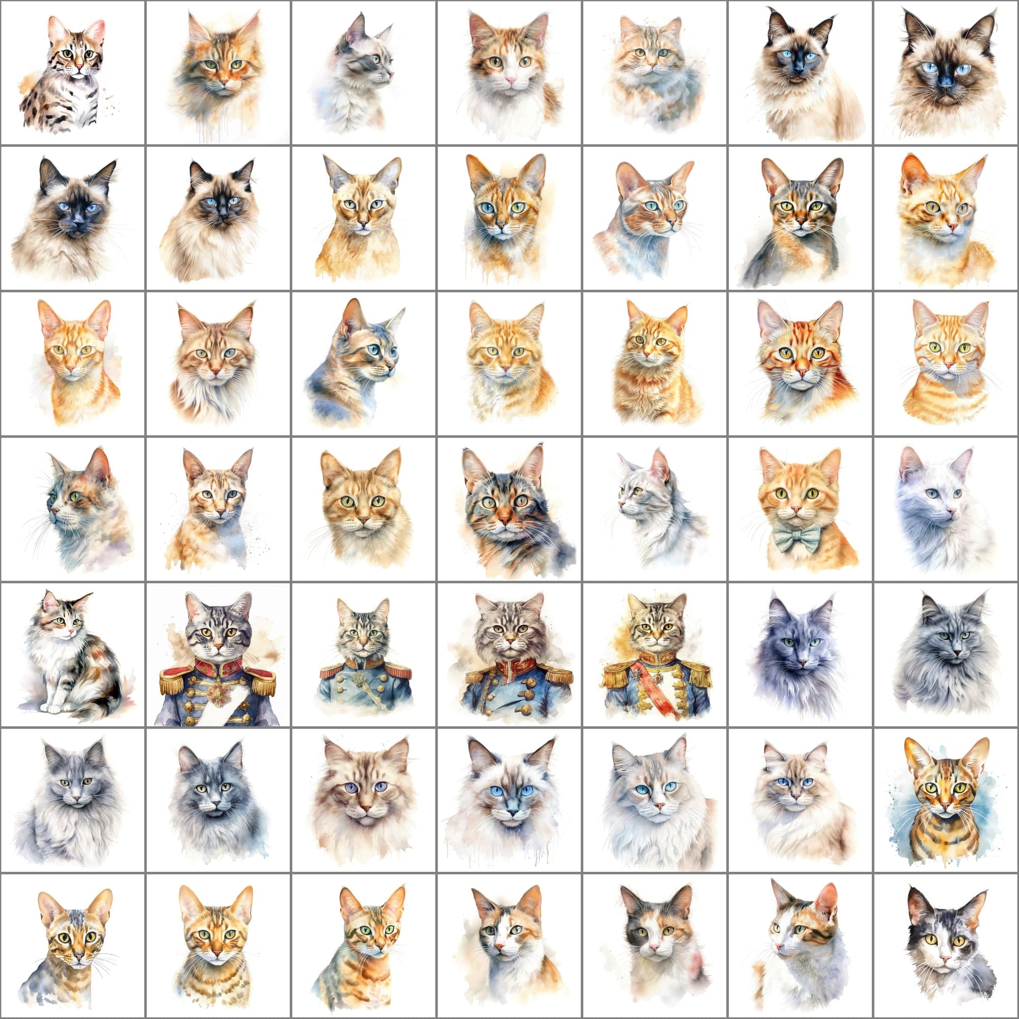 Exquisite Collection of 550 Watercolor Feline Breed Images - Inclusive of Commercial Rights Digital Download Sumobundle