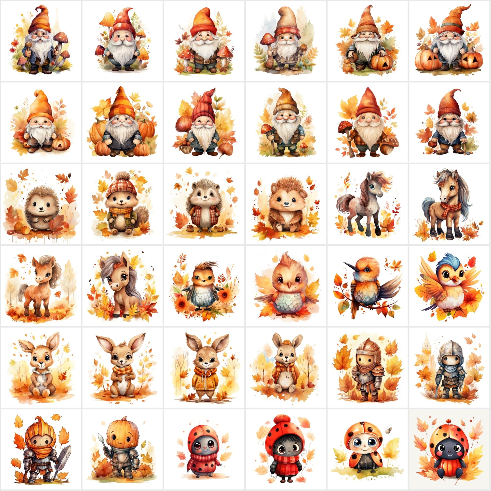 Fall in Love with Autumn: 290 High-Res Animal Illustrations Digital Download Sumobundle