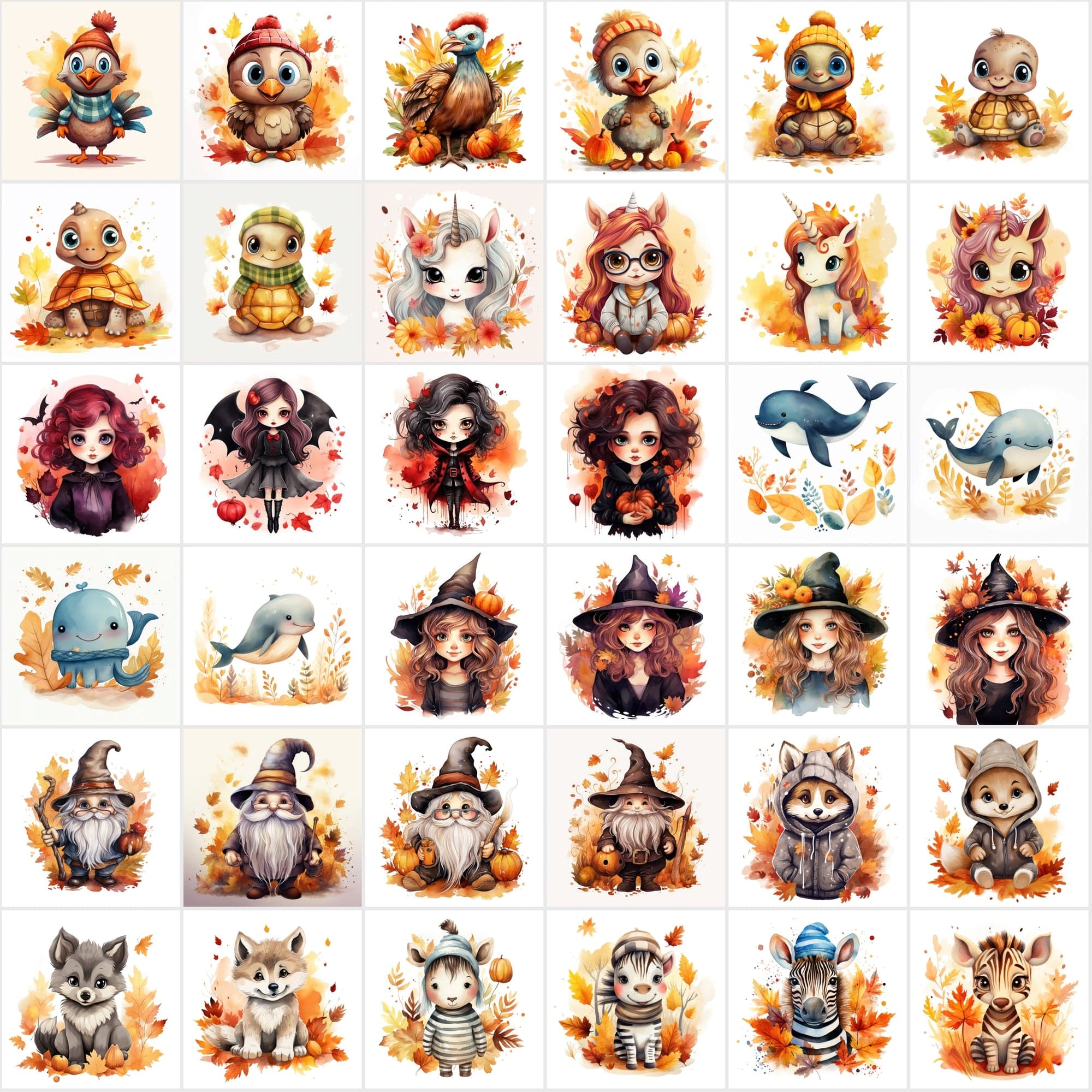 Fall in Love with Autumn: 290 High-Res Animal Illustrations Digital Download Sumobundle