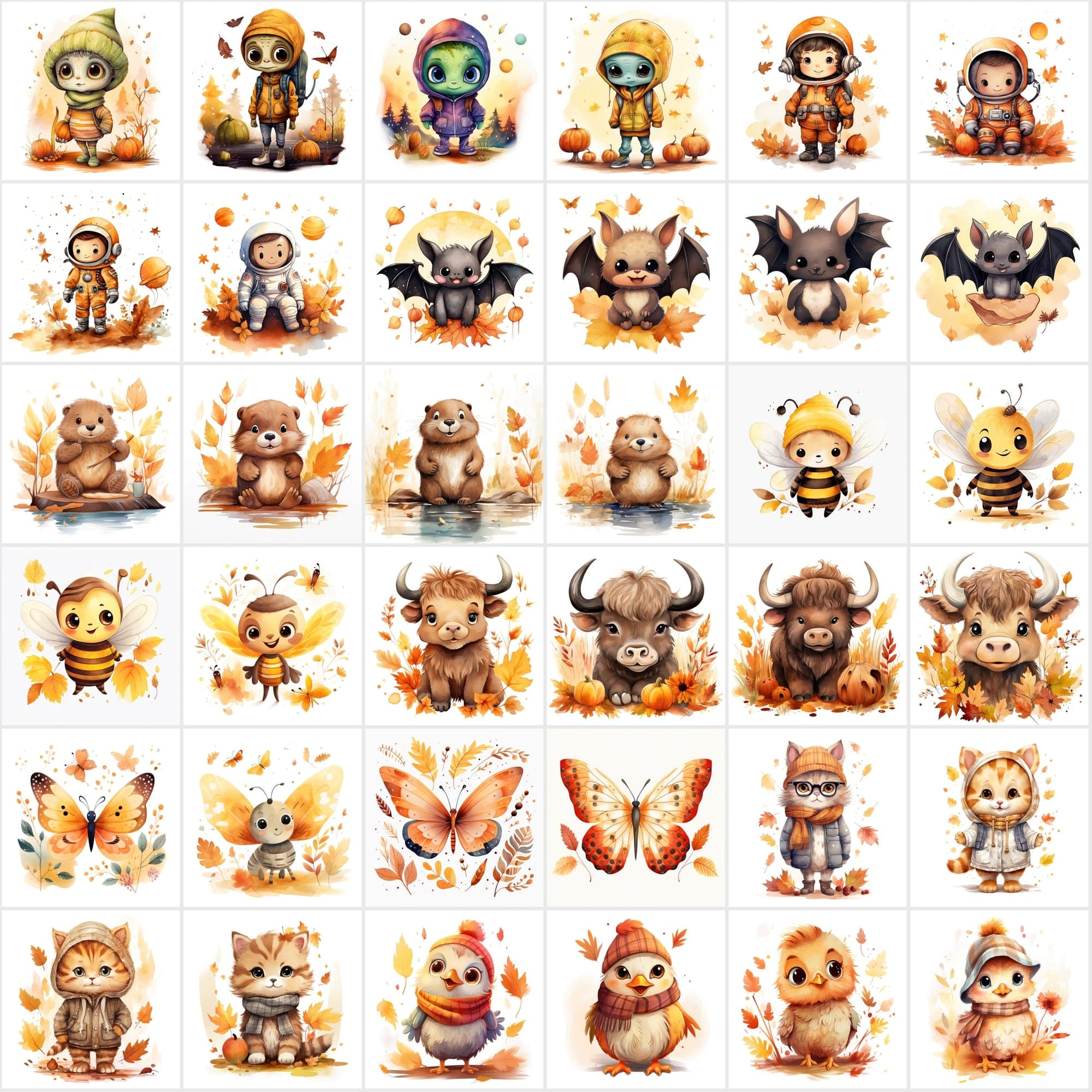 Fall in Love with Autumn: 290 High-Res Animal Illustrations Digital Download Sumobundle