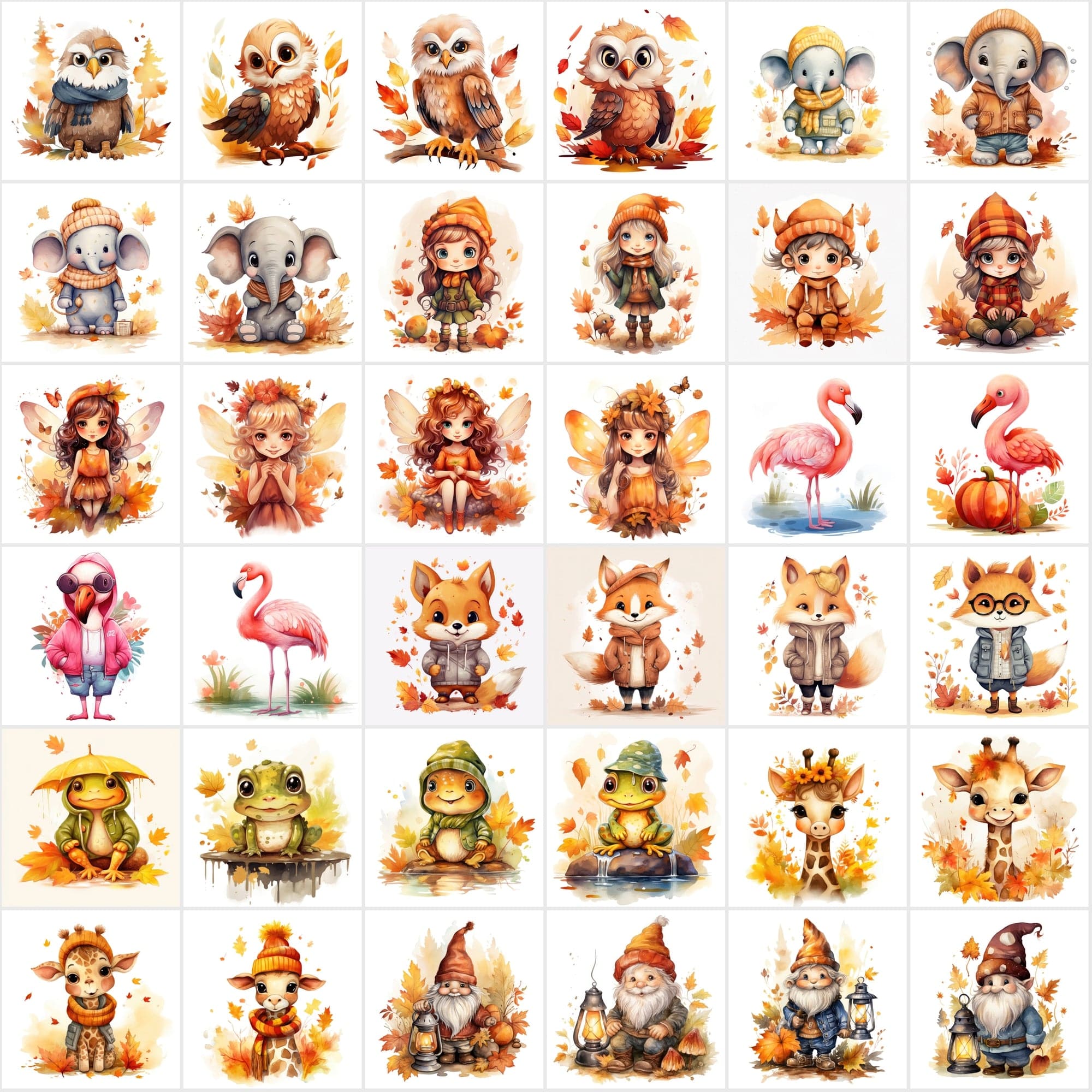 Fall in Love with Autumn: 290 High-Res Animal Illustrations Digital Download Sumobundle