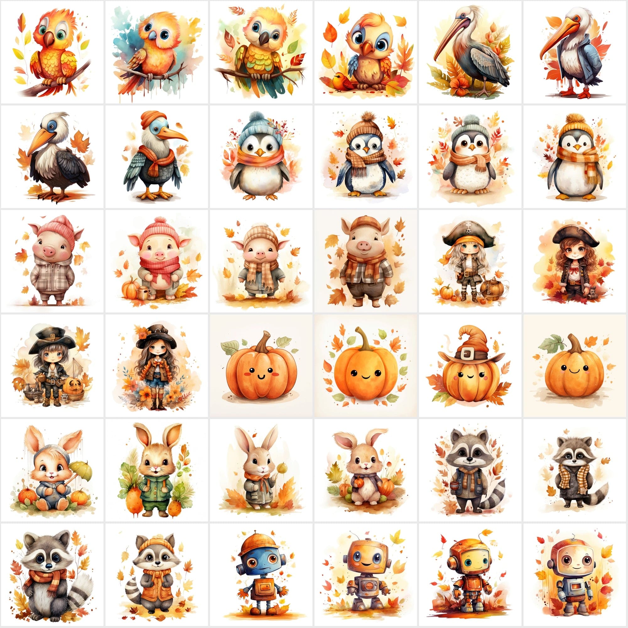 Fall in Love with Autumn: 290 High-Res Animal Illustrations Digital Download Sumobundle