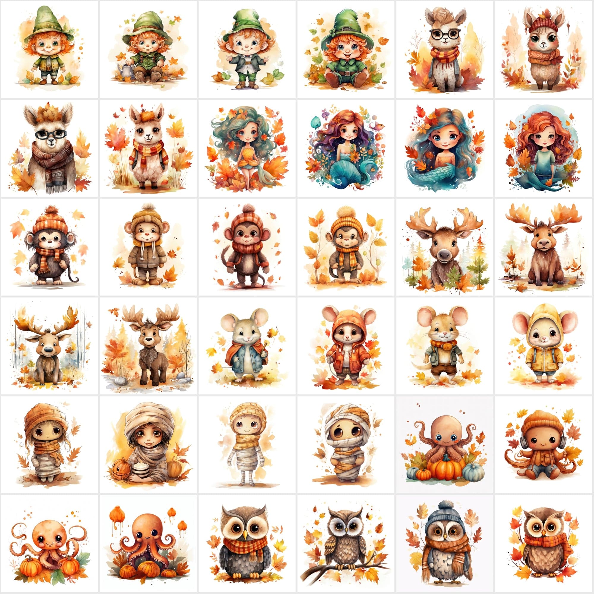 Fall in Love with Autumn: 290 High-Res Animal Illustrations Digital Download Sumobundle