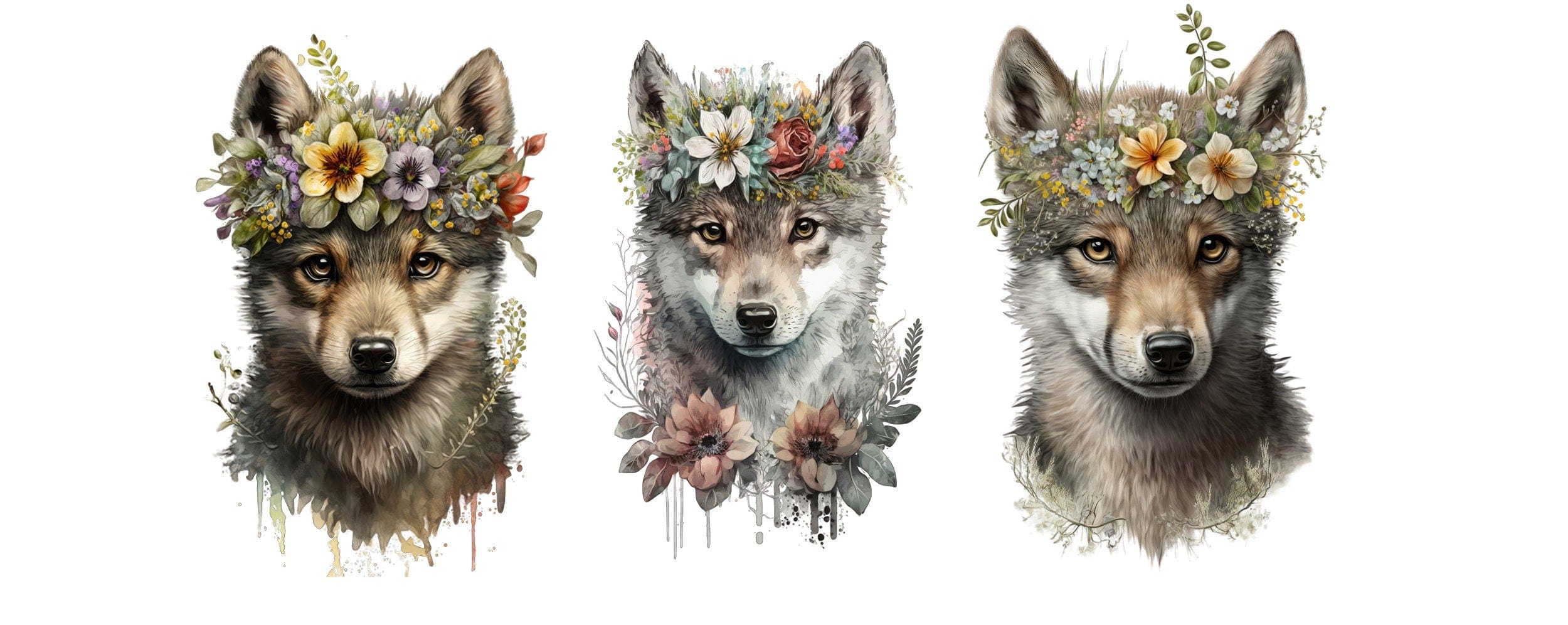 Floral-crowned animals. Baby room wall art. Transparent PNG Watercolor artwork, Preschool Printables. Baby clipart bundle, Commercial Use Digital Download Sumobundle