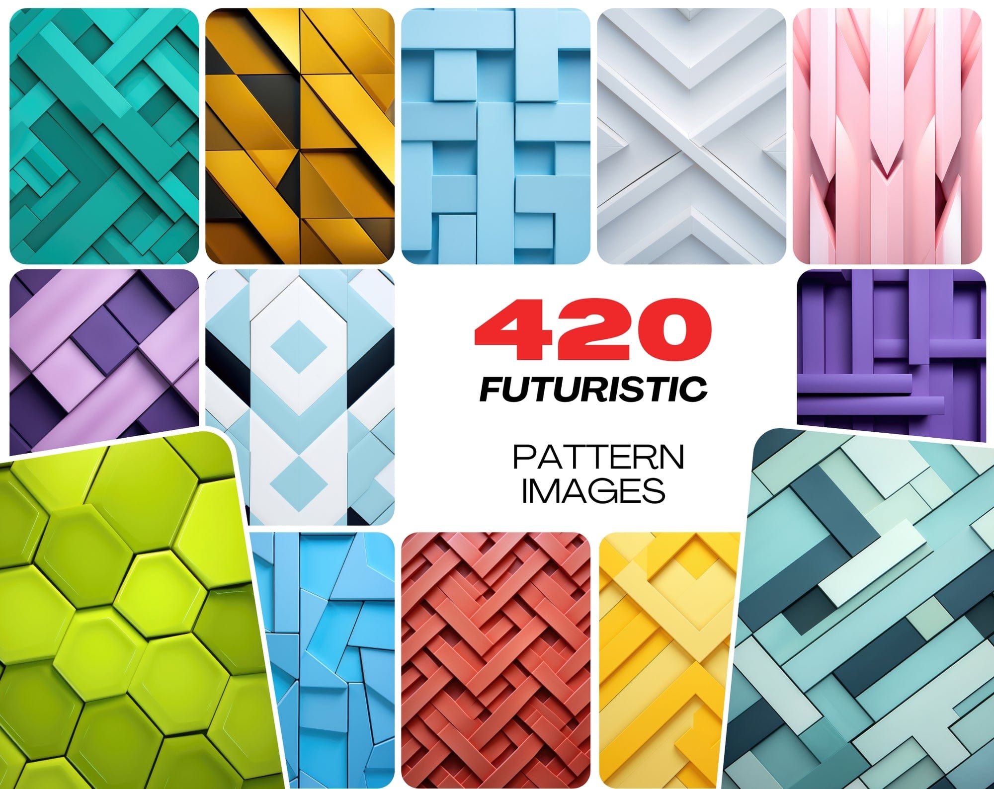 Futuristic 420 JPG Backgrounds Bundle with Commercial License, Colorful Square Images Digital Download Sumobundle