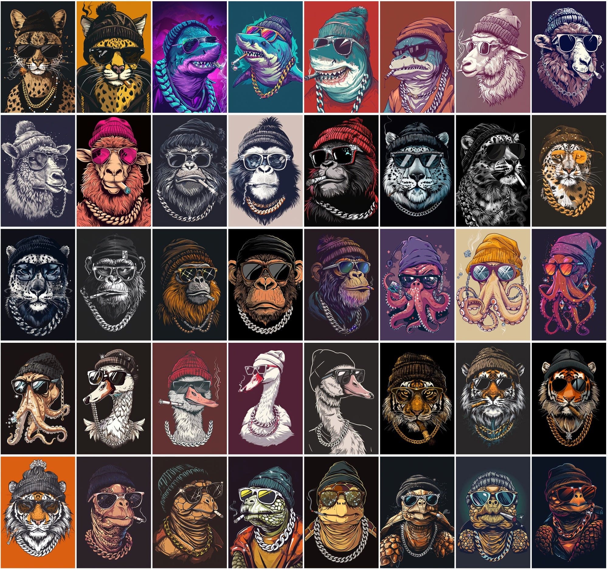 Gangsta Animal Images Pack - 590 High-Resolution JPGs with Commercial License Digital Download Sumobundle