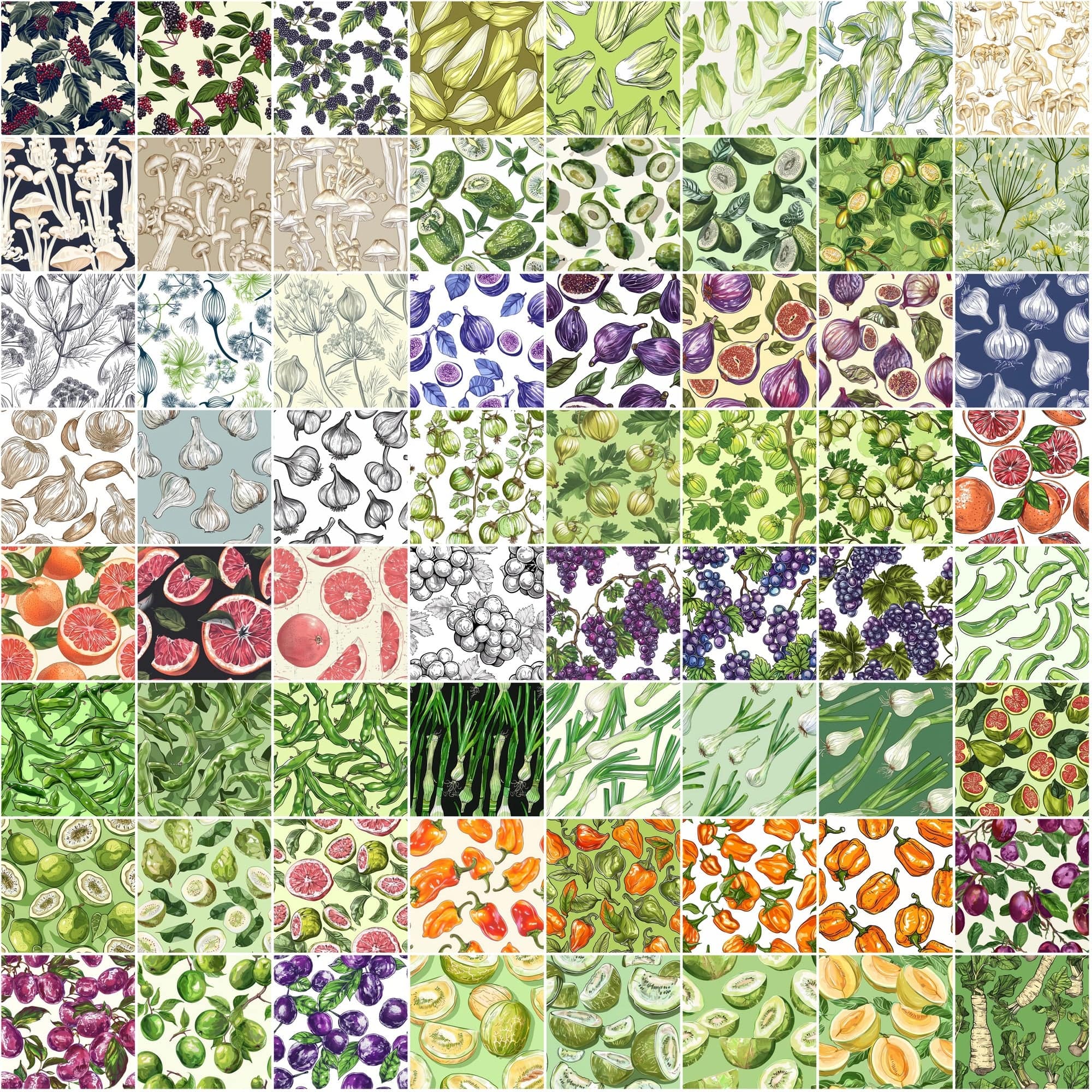 Garden Fresh Seamless Patterns: 780 Infinite Backgrounds Digital Download Sumobundle