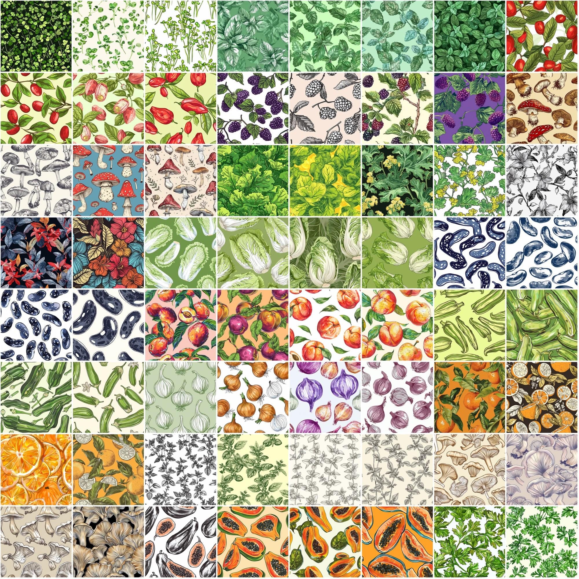 Garden Fresh Seamless Patterns: 780 Infinite Backgrounds Digital Download Sumobundle