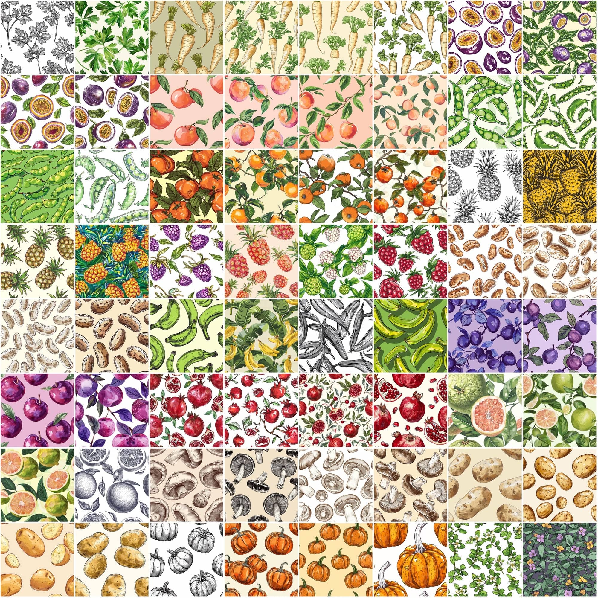 Garden Fresh Seamless Patterns: 780 Infinite Backgrounds Digital Download Sumobundle