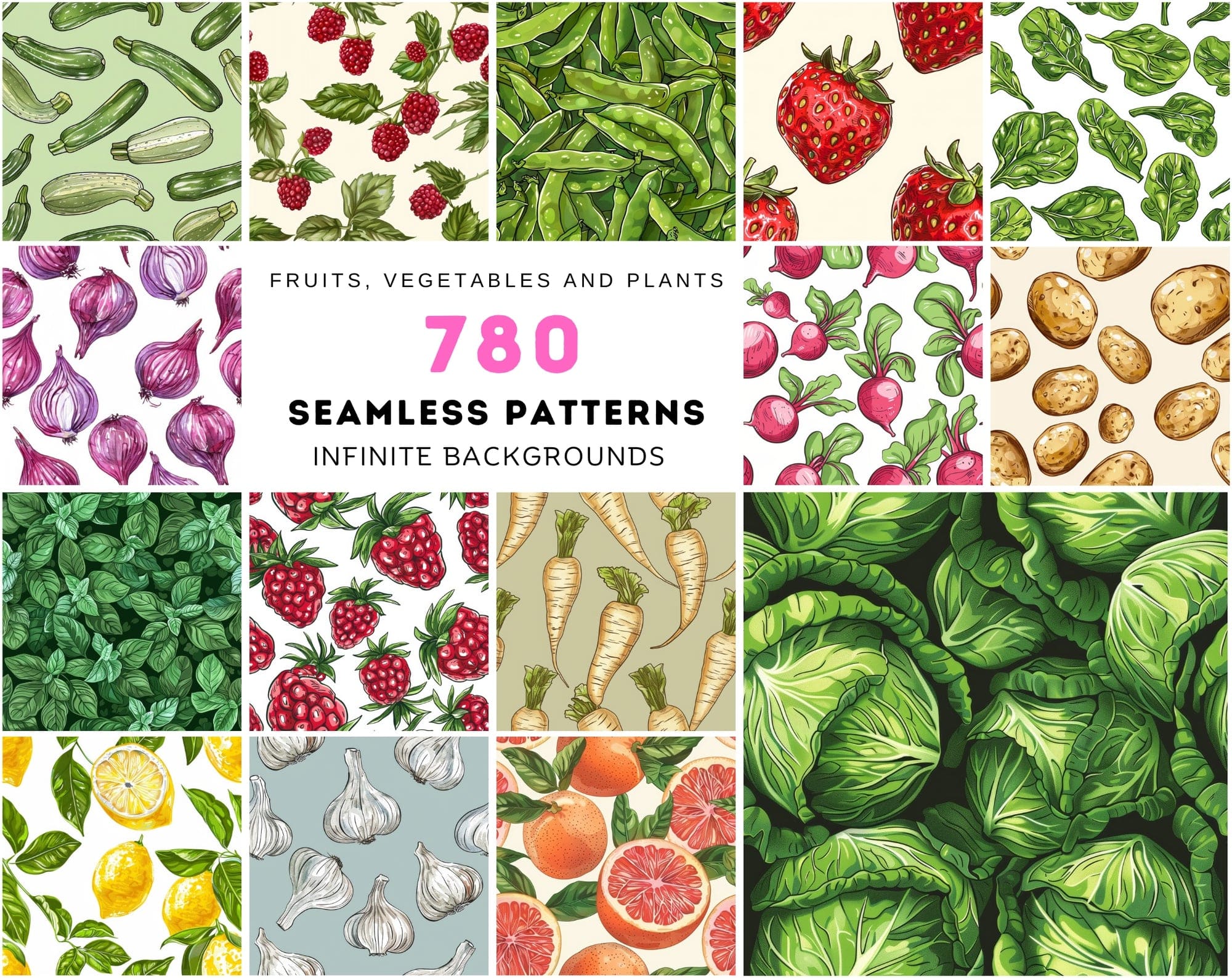 Garden Fresh Seamless Patterns: 780 Infinite Backgrounds Digital Download Sumobundle