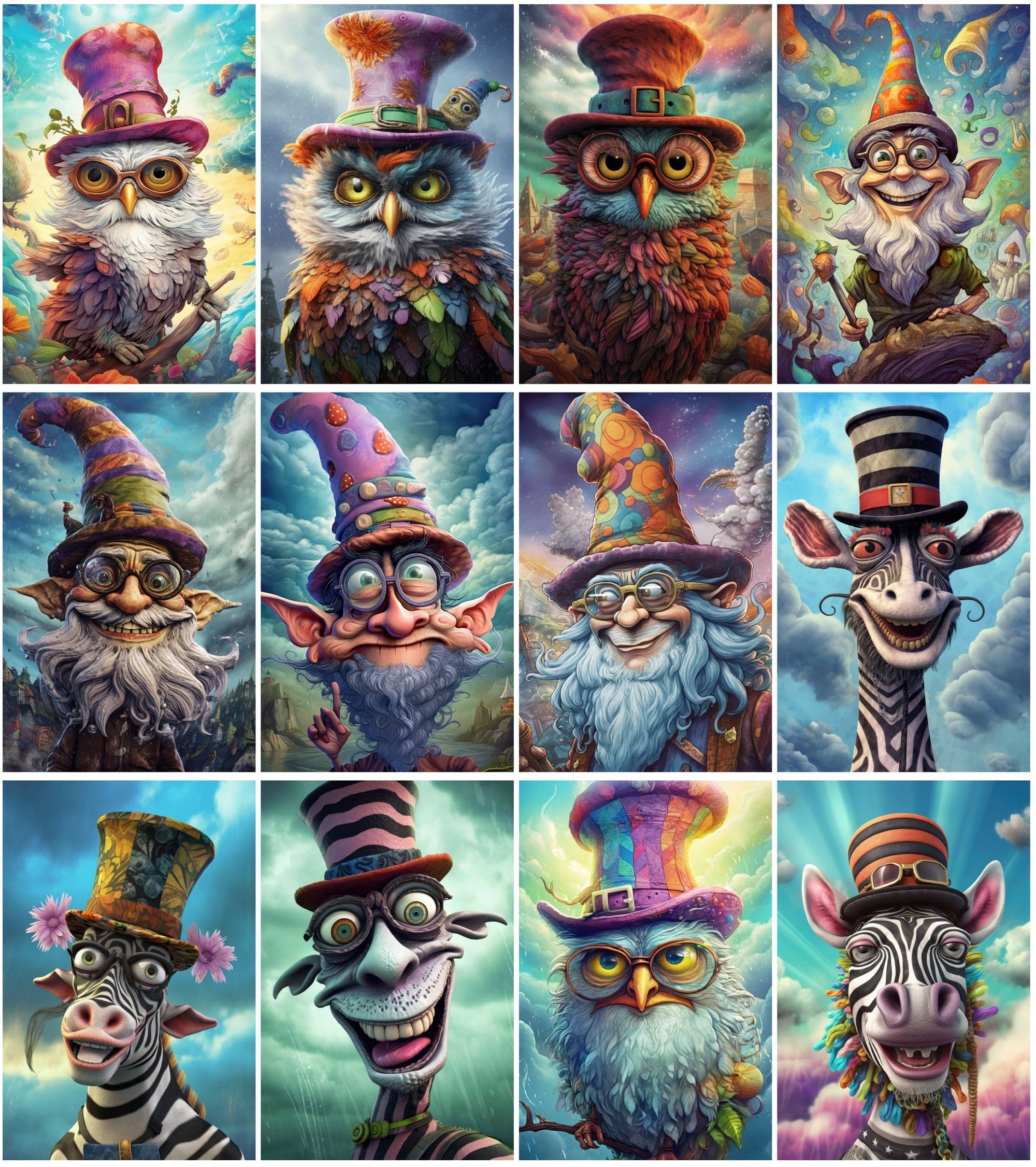 Get 170 Whimsical Surreal Animal PNG Images Bundle, Colourful Characters with Big Grins Digital Download Sumobundle