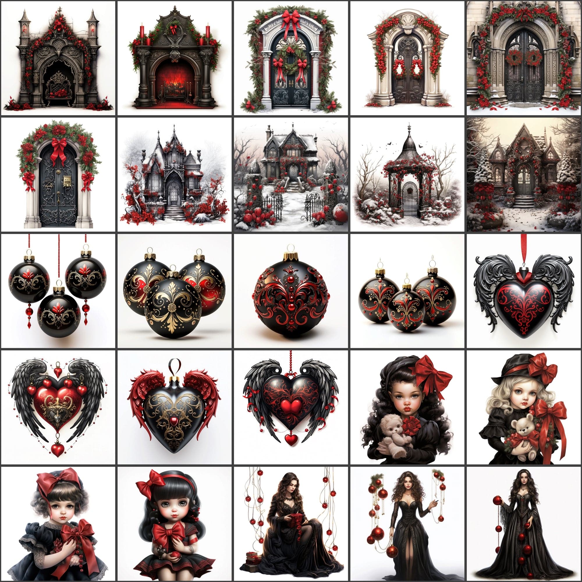 Gothic Christmas Images, Red and Black PNG, High-Resolution Digital Art, Commercial License Included Digital Download Sumobundle