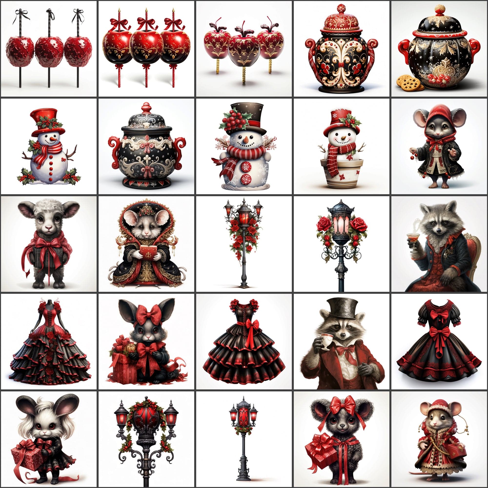 Gothic Christmas Images, Red and Black PNG, High-Resolution Digital Art, Commercial License Included Digital Download Sumobundle