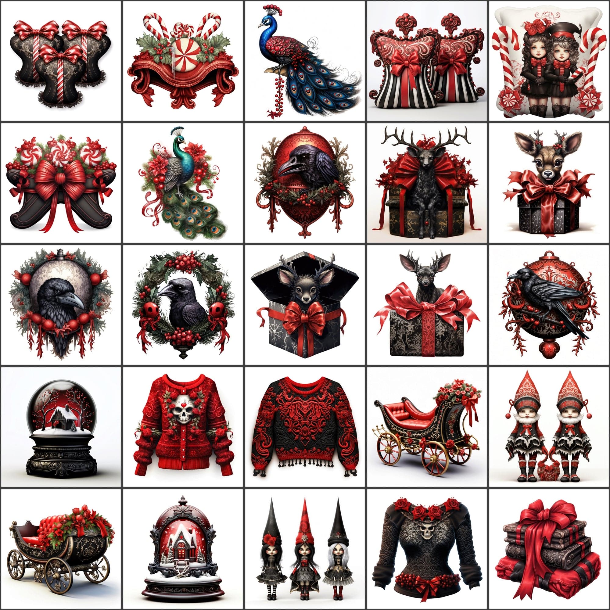 Gothic Christmas Images, Red and Black PNG, High-Resolution Digital Art, Commercial License Included Digital Download Sumobundle