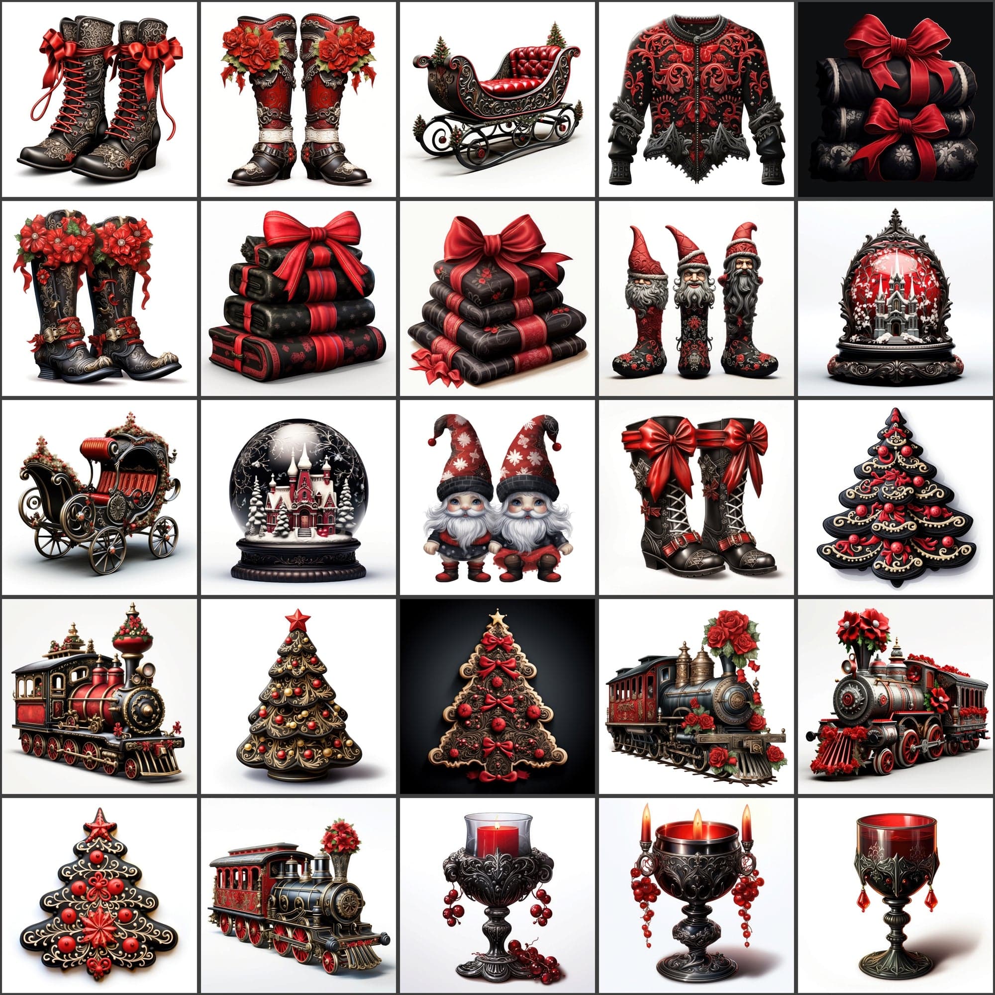 Gothic Christmas Images, Red and Black PNG, High-Resolution Digital Art, Commercial License Included Digital Download Sumobundle