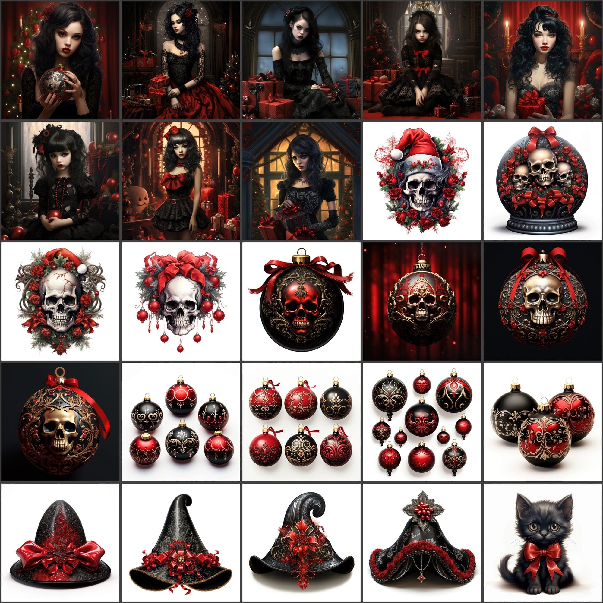 Gothic Christmas Images, Red and Black PNG, High-Resolution Digital Art, Commercial License Included Digital Download Sumobundle
