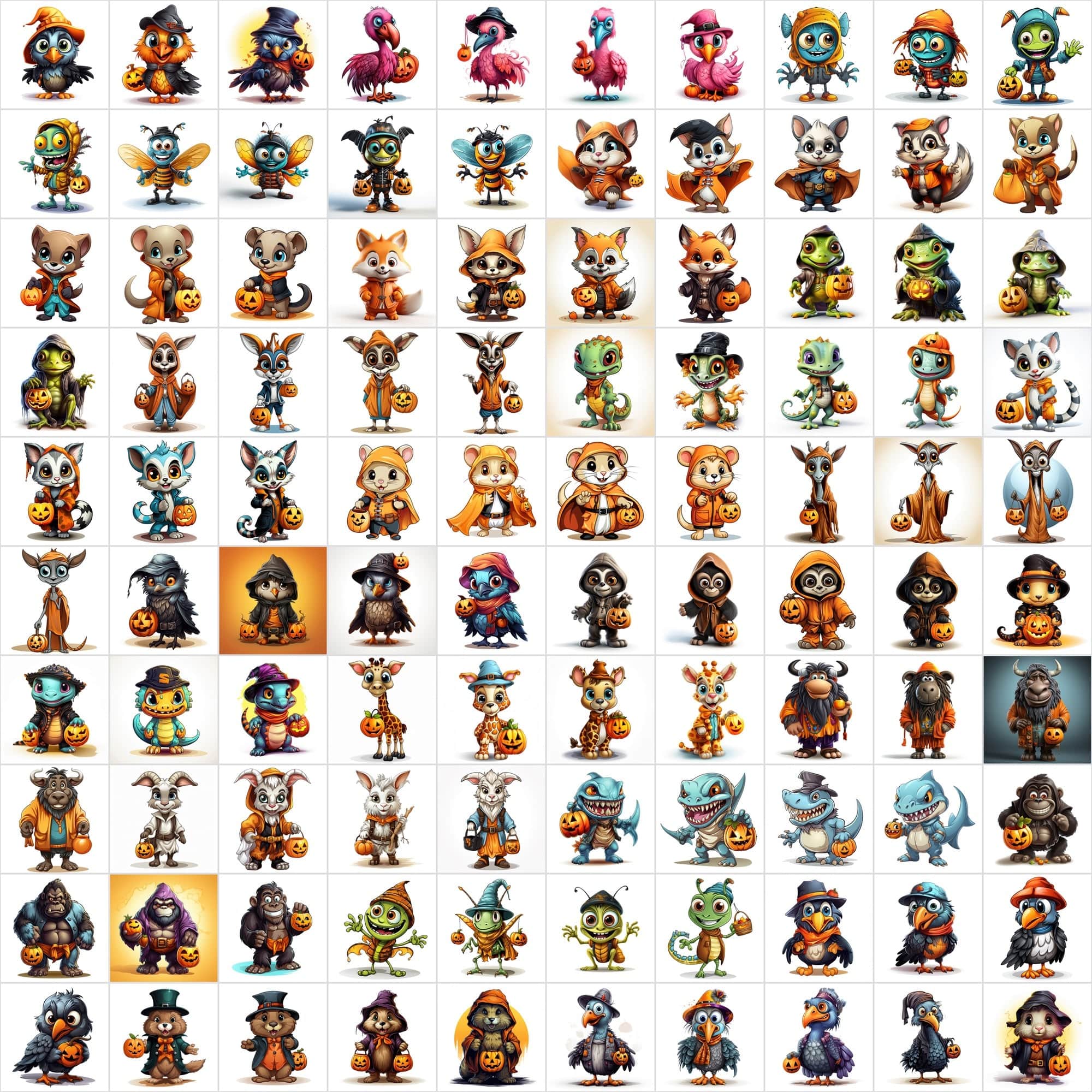 Halloween Animal Graphics: 1080 Colored Animals, Commercial License, Digital Download Sumobundle