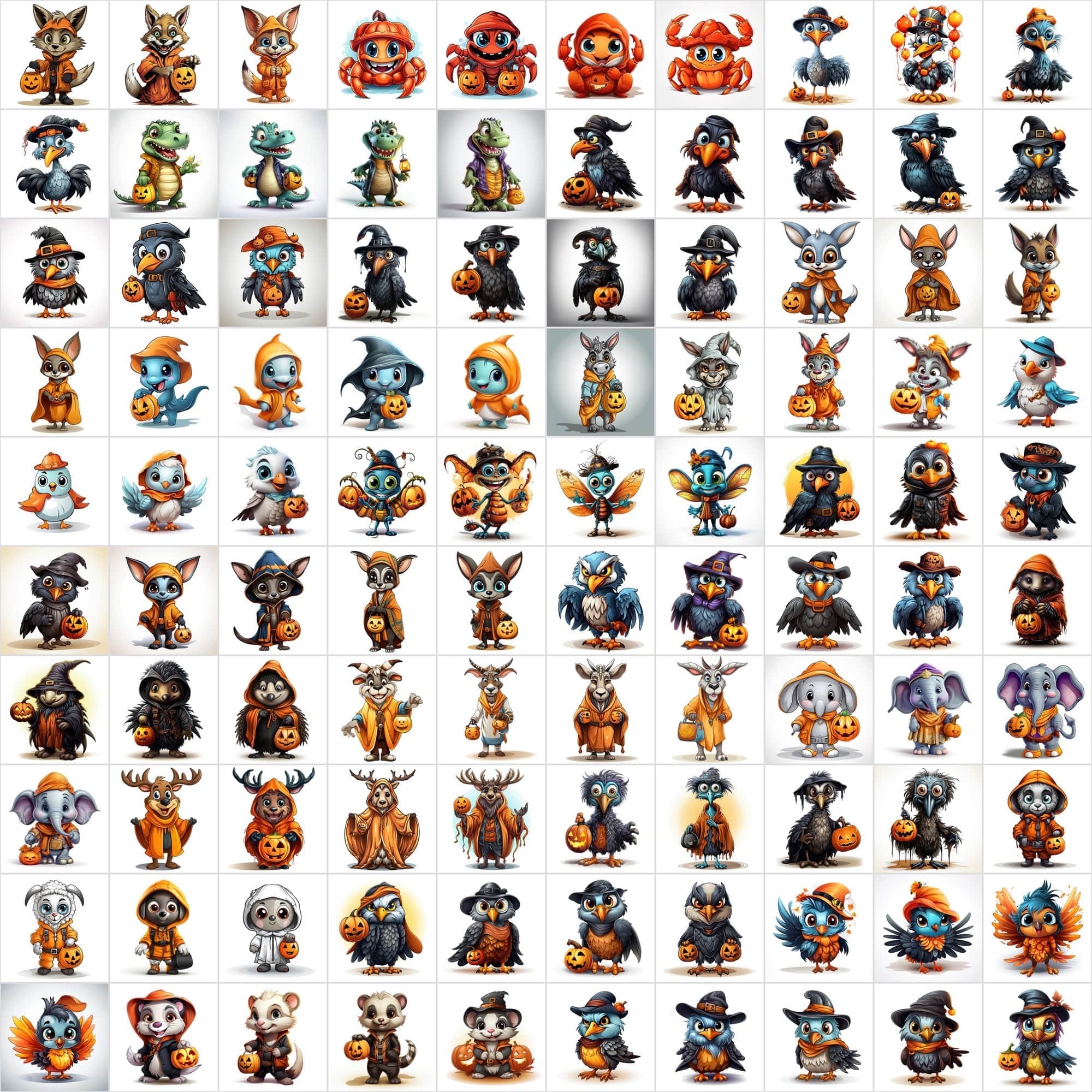Halloween Animal Graphics: 1080 Colored Animals, Commercial License, Digital Download Sumobundle