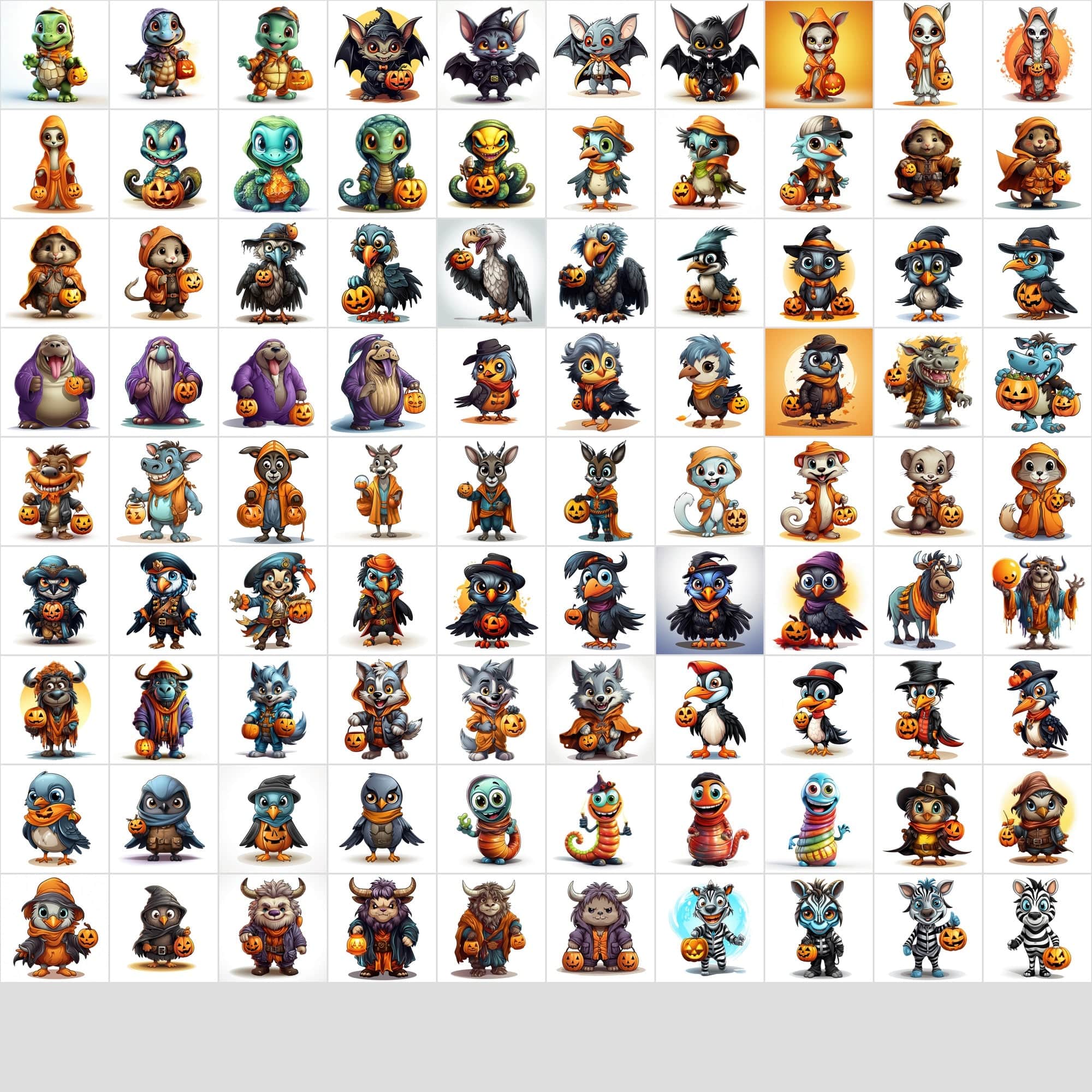 Halloween Animal Graphics: 1080 Colored Animals, Commercial License, Digital Download Sumobundle