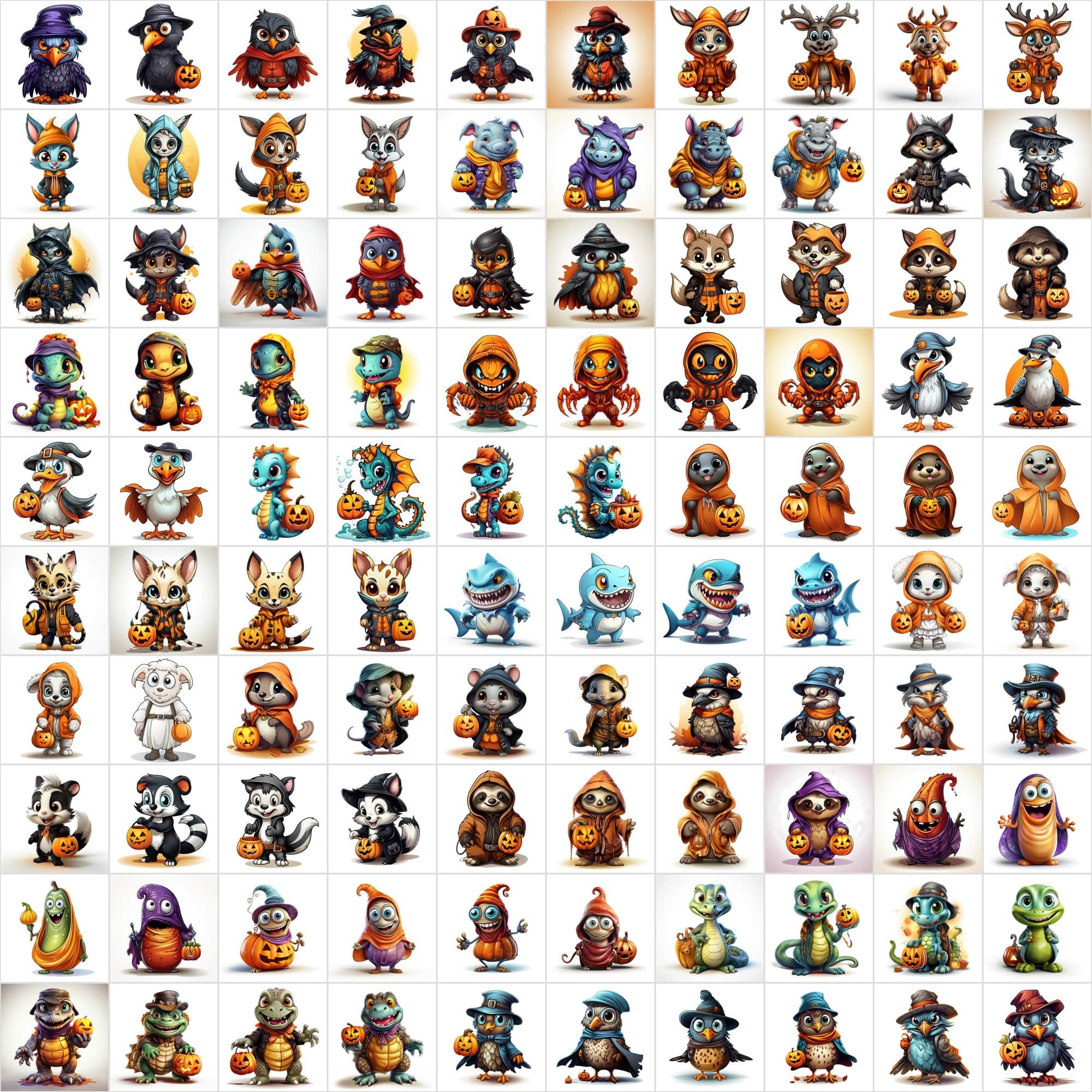 Halloween Animal Graphics: 1080 Colored Animals, Commercial License, Digital Download Sumobundle