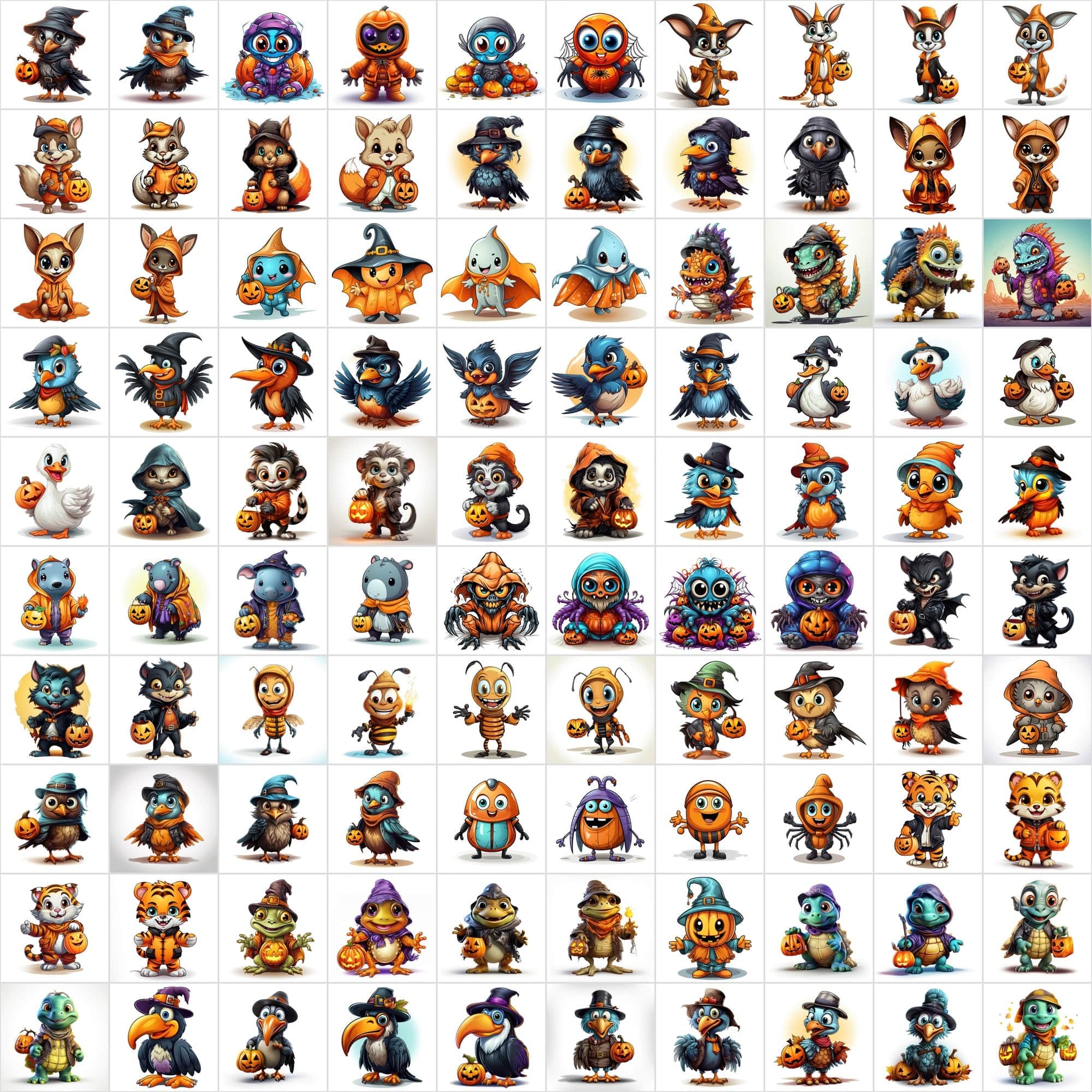 Halloween Animal Graphics: 1080 Colored Animals, Commercial License, Digital Download Sumobundle