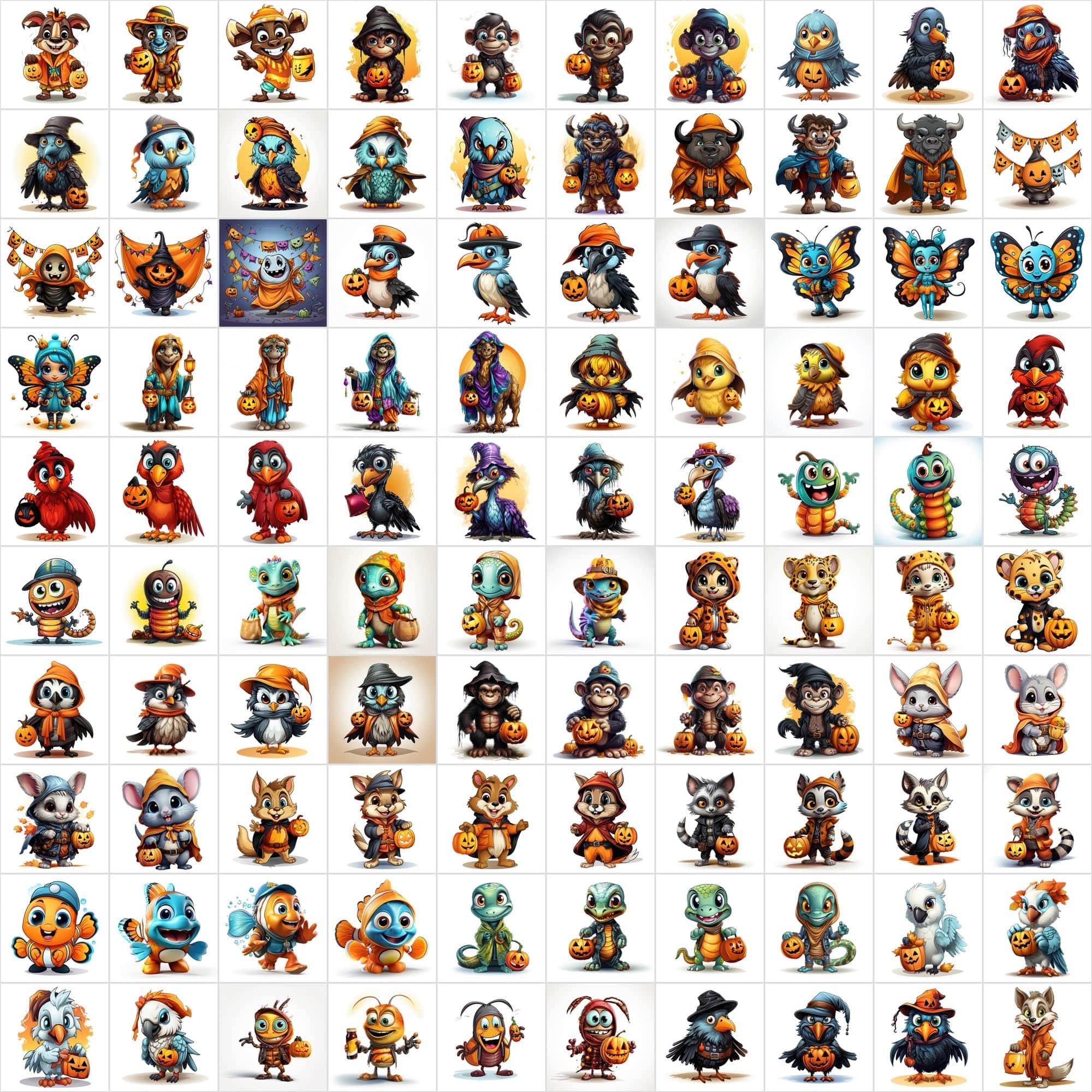 Halloween Animal Graphics: 1080 Colored Animals, Commercial License, Digital Download Sumobundle