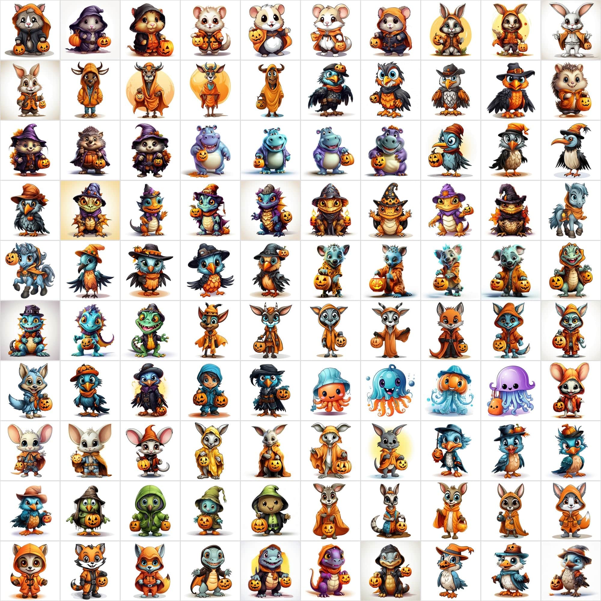Halloween Animal Graphics: 1080 Colored Animals, Commercial License, Digital Download Sumobundle