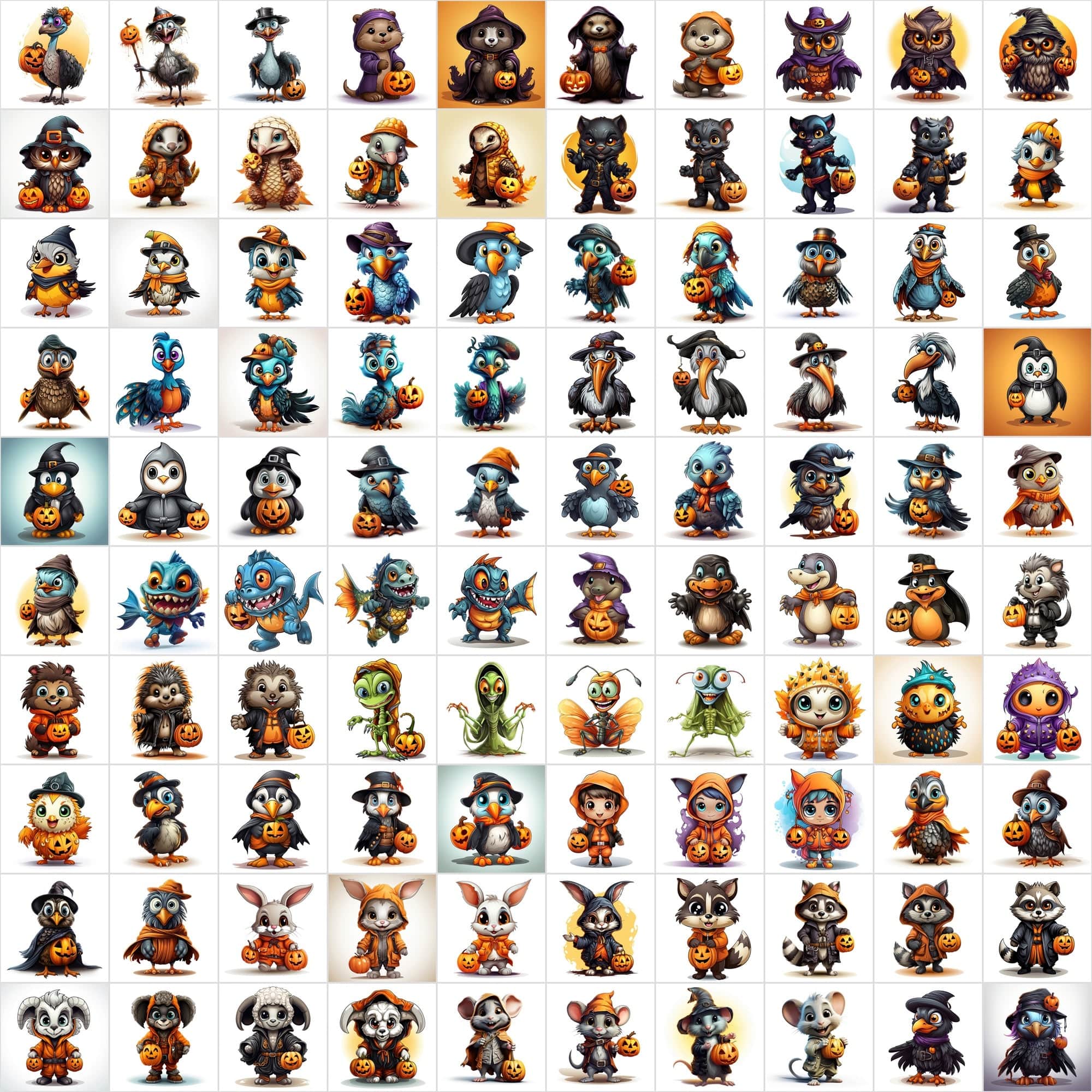 Halloween Animal Graphics: 1080 Colored Animals, Commercial License, Digital Download Sumobundle