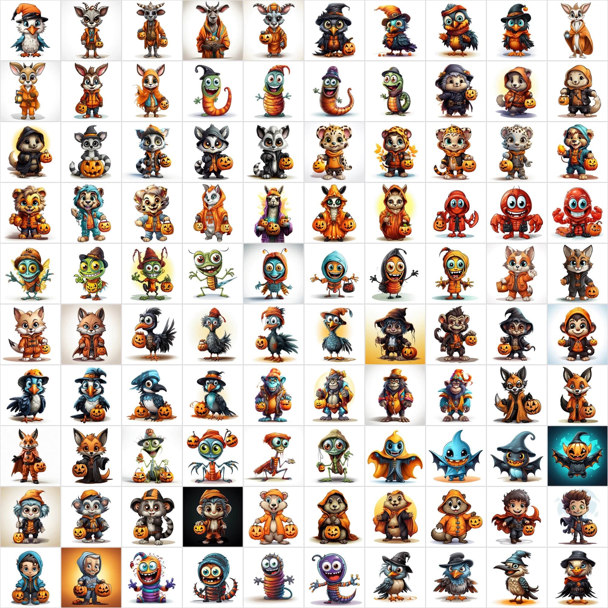 Halloween Animal Graphics: 1080 Colored Animals, Commercial License, Digital Download Sumobundle