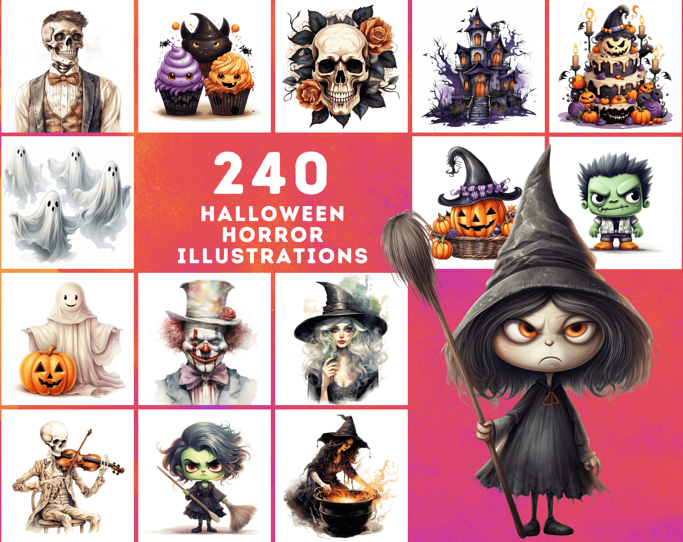 Halloween PNG Illustrations - Ghosts, Witches, Black Cats & More! High-Resolution Digital Images for Commercial Use Digital Download Sumobundle