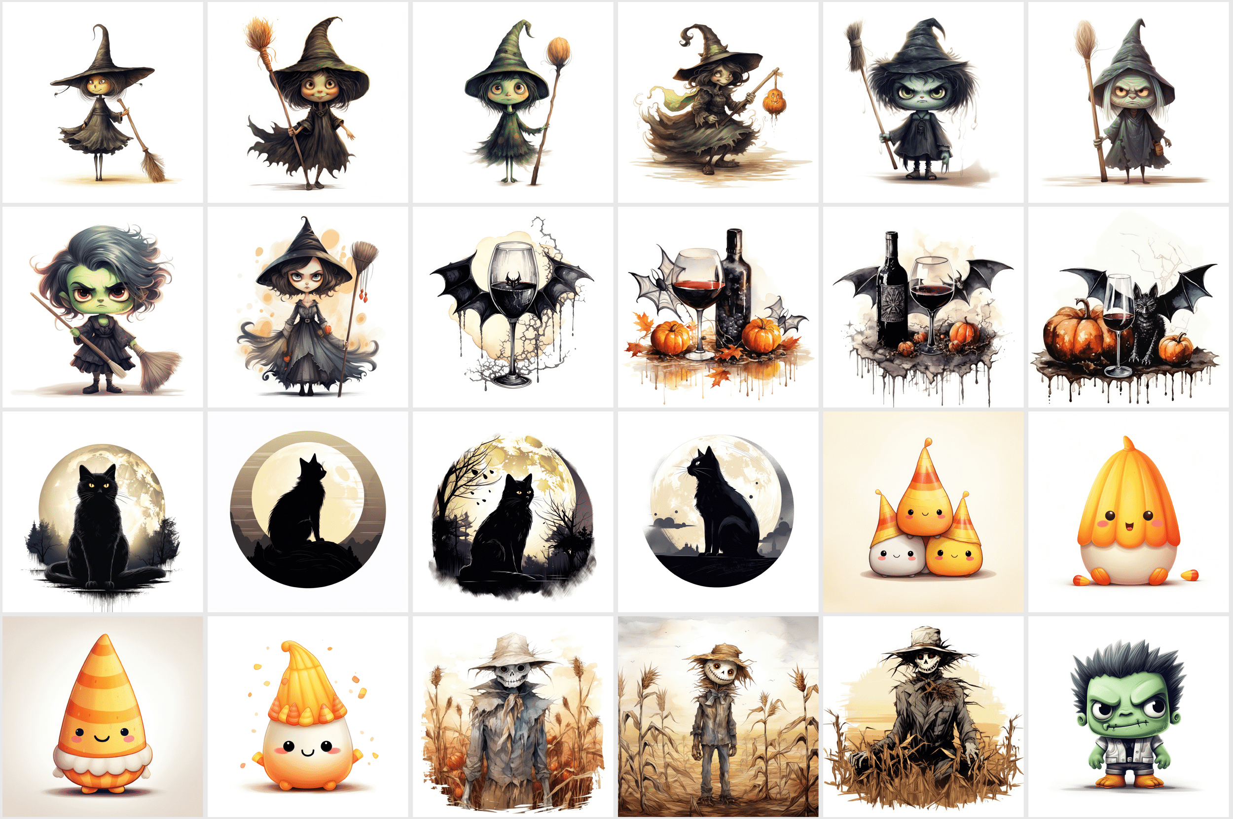 Halloween PNG Illustrations - Ghosts, Witches, Black Cats & More! High-Resolution Digital Images for Commercial Use Digital Download Sumobundle