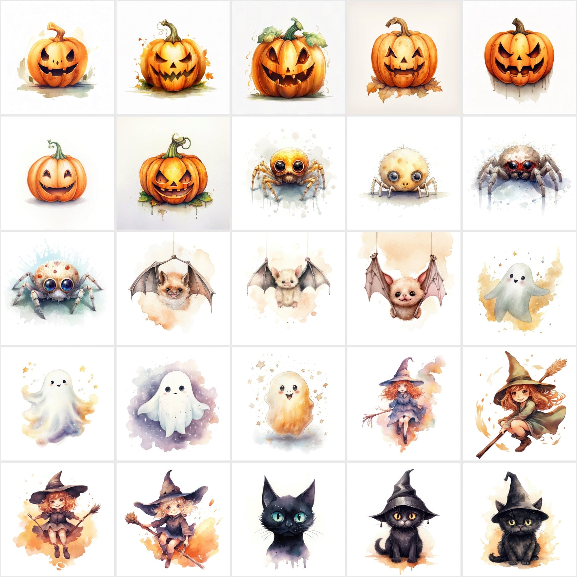 Halloween Watercolor Illustrations: 195 PNGs with Commercial License Digital Download Sumobundle