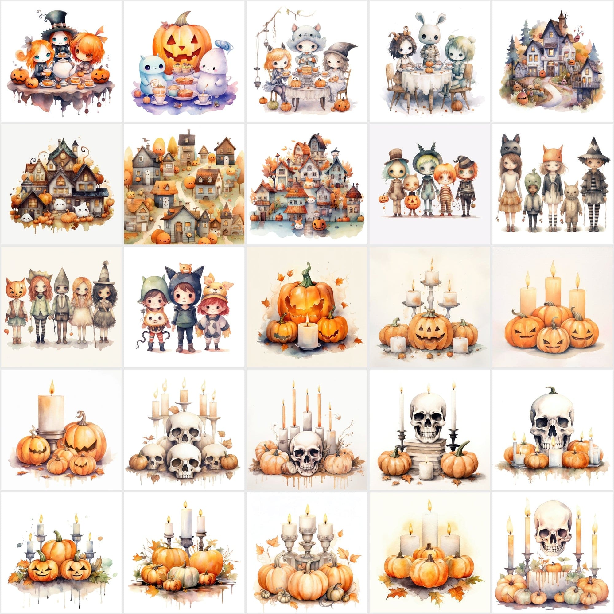 Halloween Watercolor Illustrations: 195 PNGs with Commercial License Digital Download Sumobundle