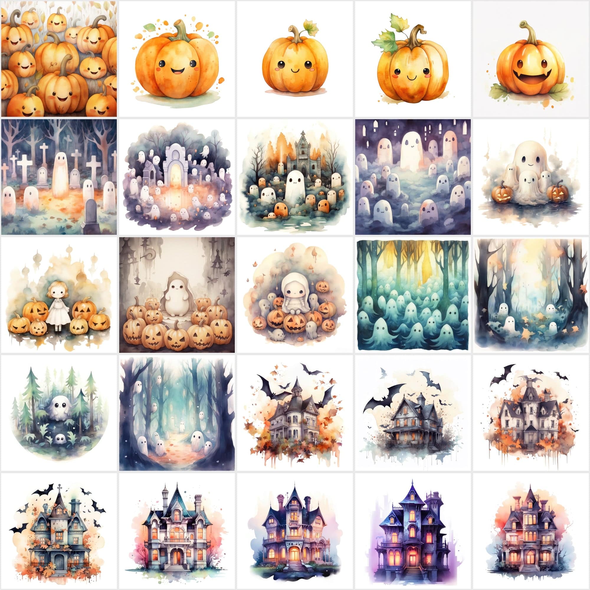 Halloween Watercolor Illustrations: 195 PNGs with Commercial License Digital Download Sumobundle