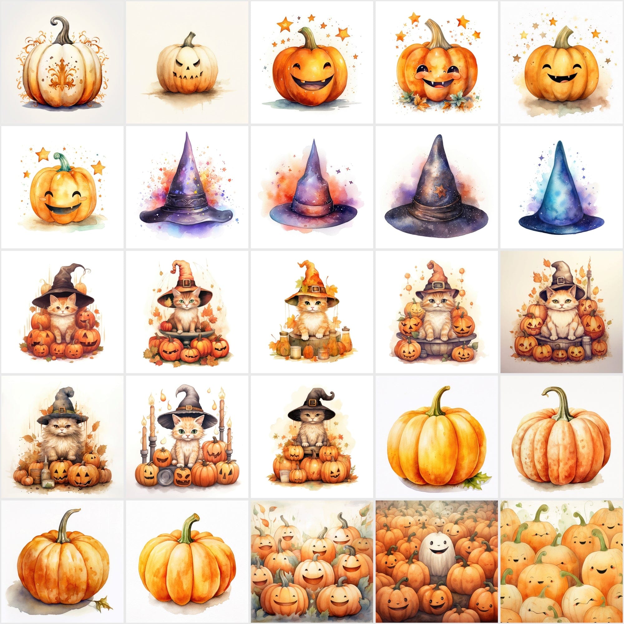 Halloween Watercolor Illustrations: 195 PNGs with Commercial License Digital Download Sumobundle
