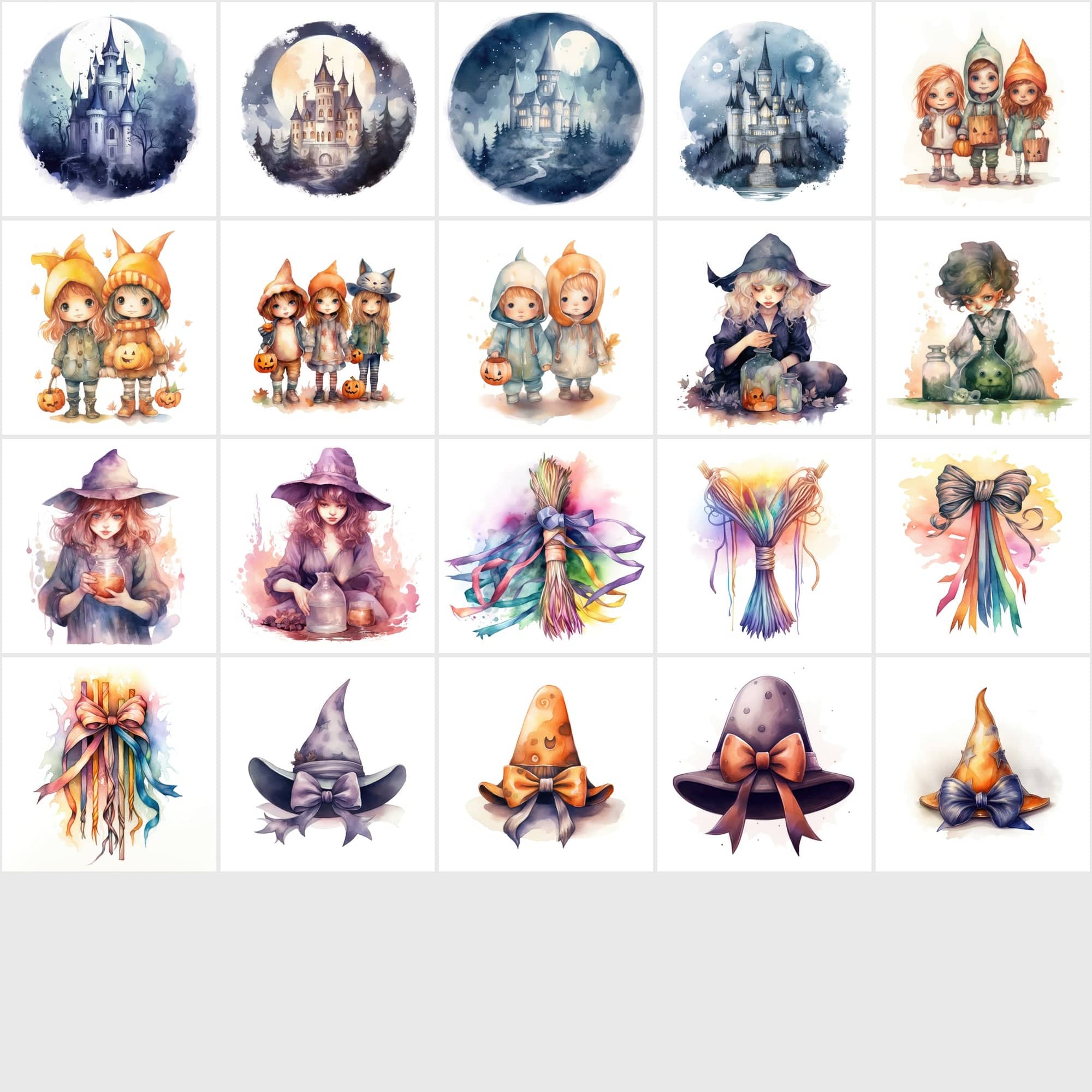 Halloween Watercolor Illustrations: 195 PNGs with Commercial License Digital Download Sumobundle
