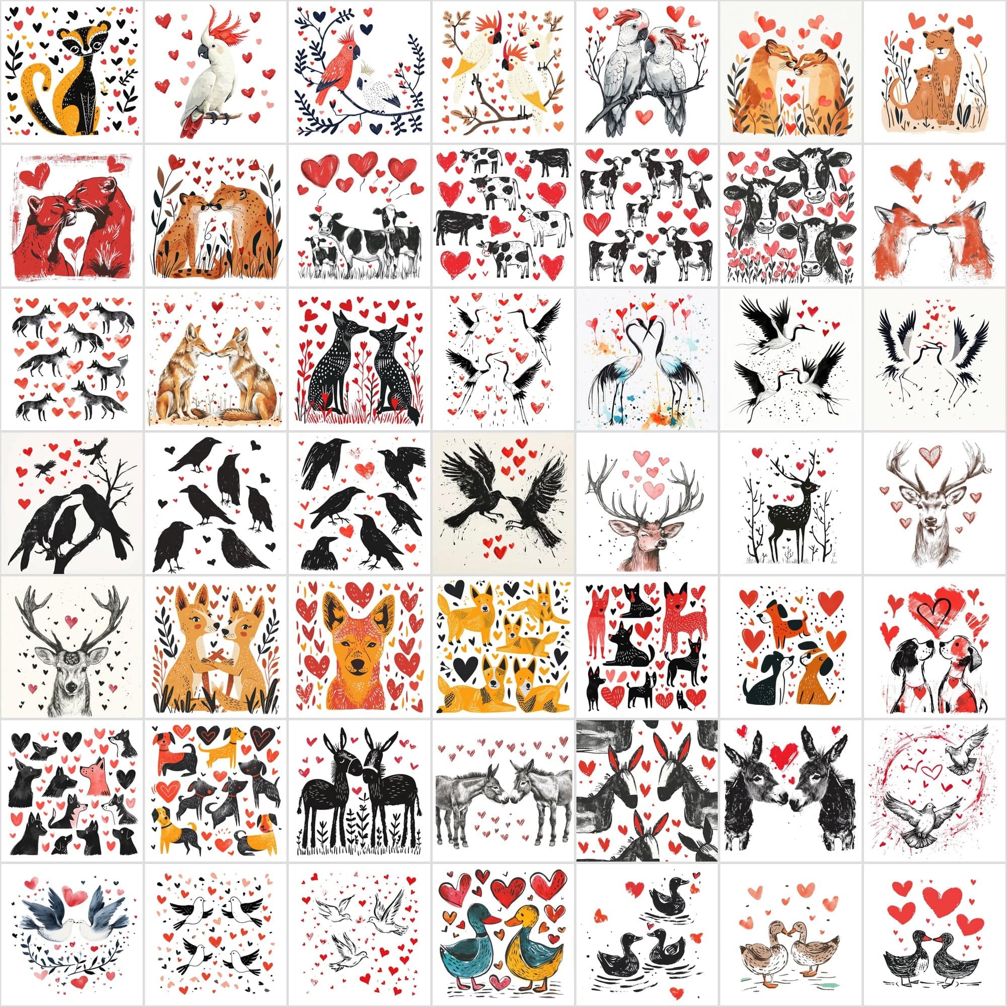 Hand-Drawn Animal Heart Illustrations - Unique, Funny Digital Art with Commercial License Digital Download Sumobundle