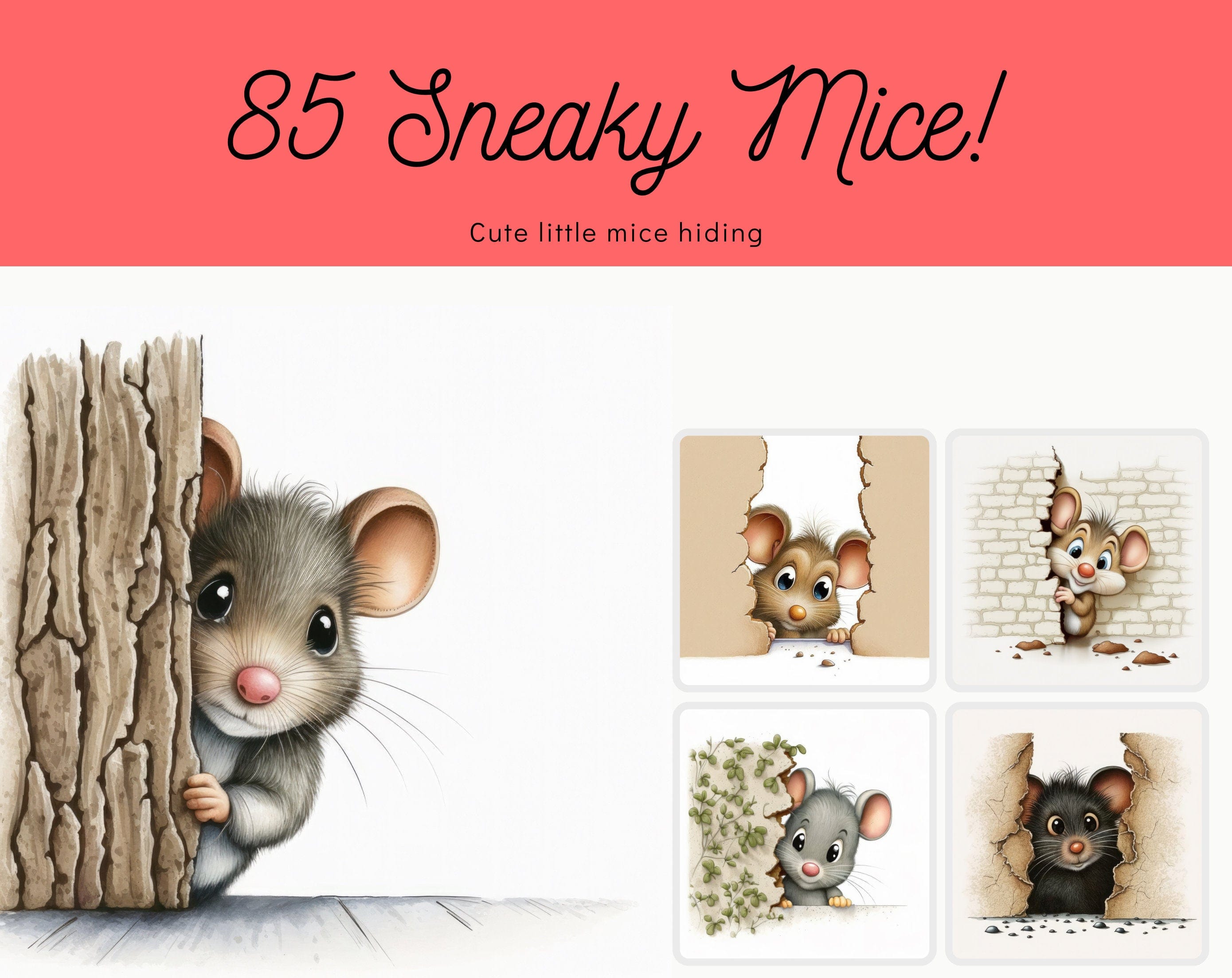 Hidden Mice Wall Art Bundle - 85 Playful and Whimsical Mouse Illustrations for Home Decor, DIY Projects, and Gifts - Commercial Use - Bundle Digital Download Sumobundle