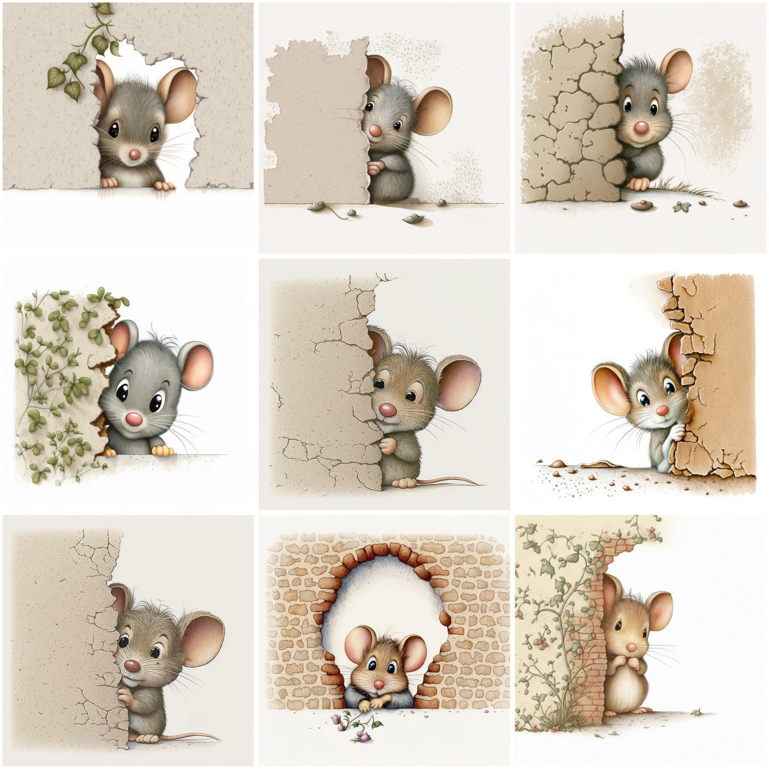 Hidden Mice Wall Art Bundle - 85 Playful and Whimsical Mouse Illustrations for Home Decor, DIY Projects, and Gifts - Commercial Use - Bundle Digital Download Sumobundle