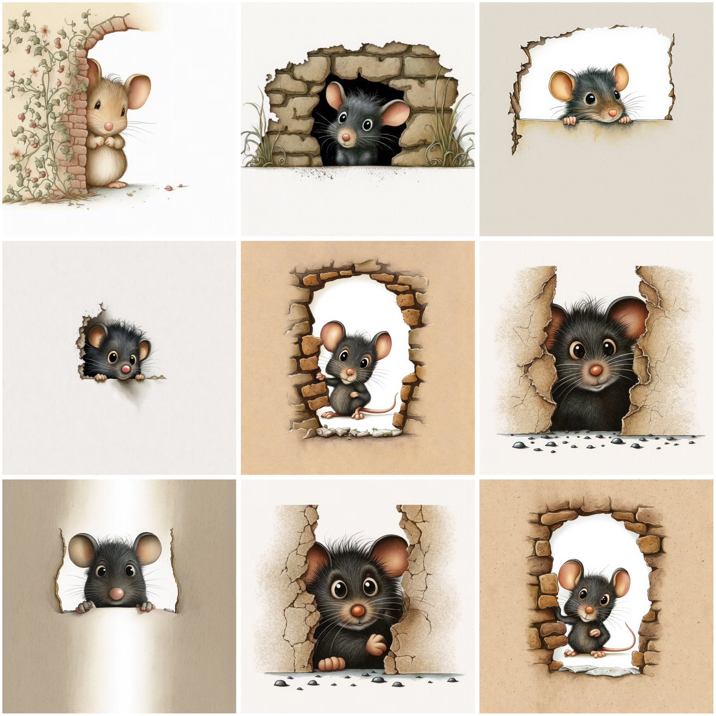 Hidden Mice Wall Art Bundle - 85 Playful and Whimsical Mouse Illustrations for Home Decor, DIY Projects, and Gifts - Commercial Use - Bundle Digital Download Sumobundle