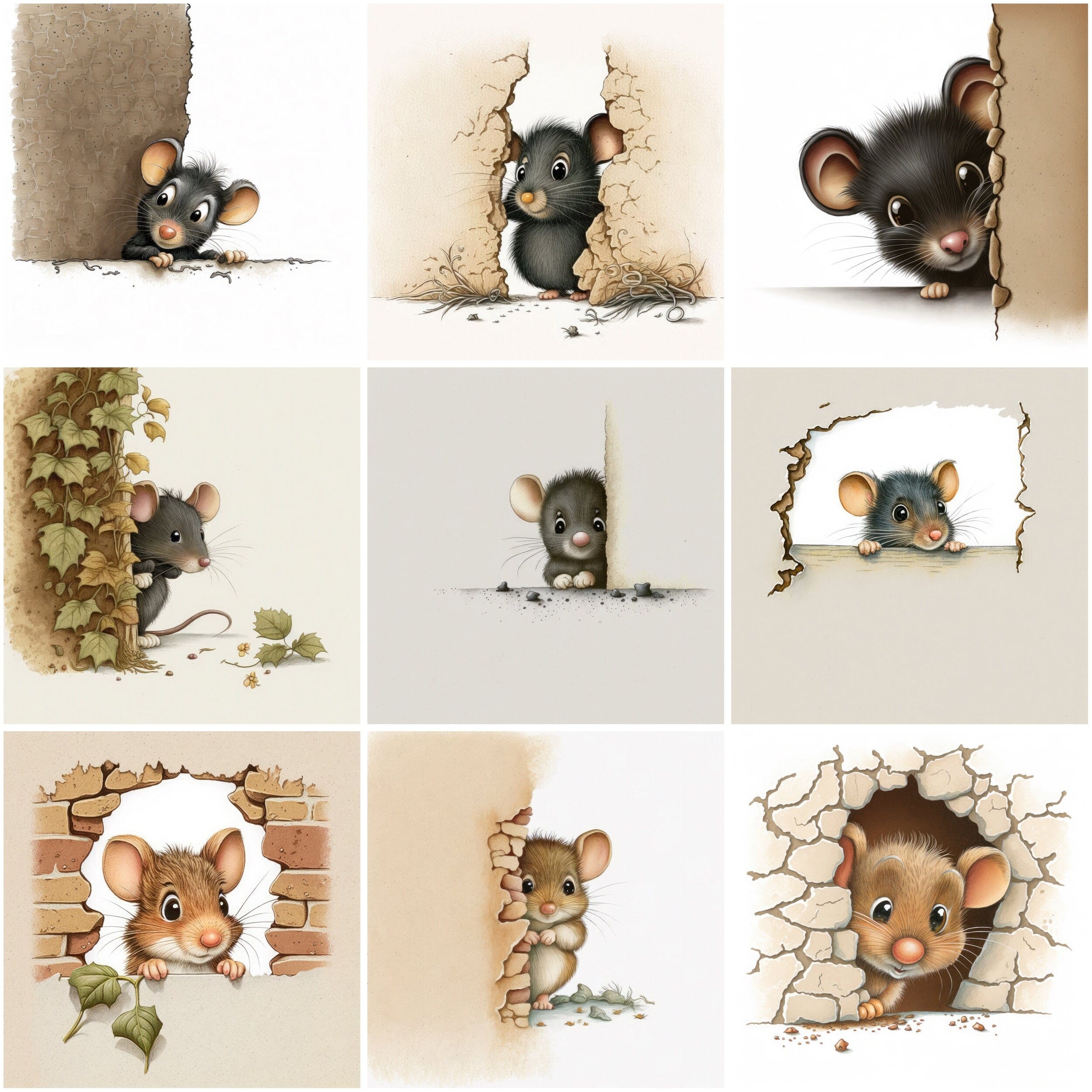 Hidden Mice Wall Art Bundle - 85 Playful and Whimsical Mouse Illustrations for Home Decor, DIY Projects, and Gifts - Commercial Use - Bundle Digital Download Sumobundle