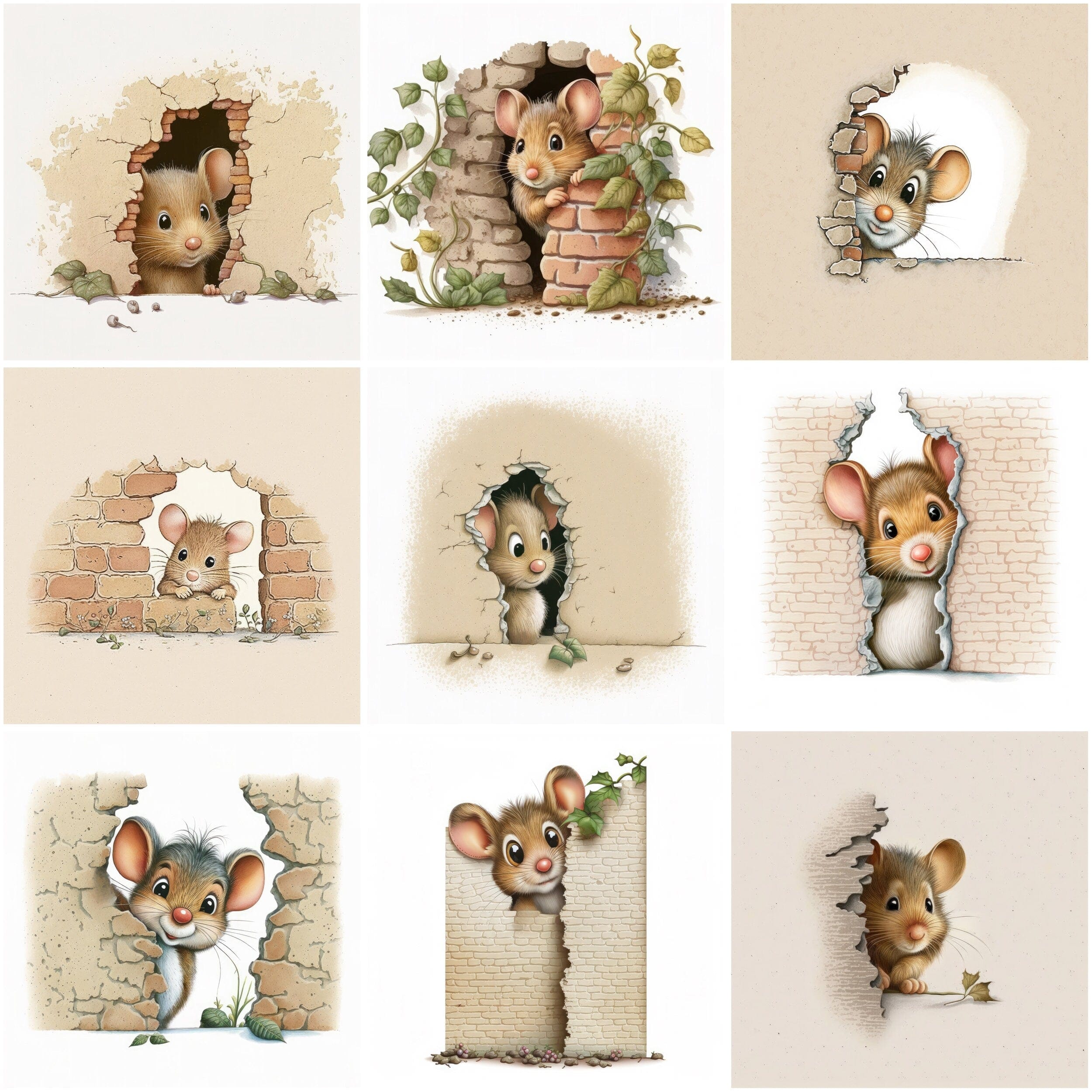 Hidden Mice Wall Art Bundle - 85 Playful and Whimsical Mouse Illustrations for Home Decor, DIY Projects, and Gifts - Commercial Use - Bundle Digital Download Sumobundle