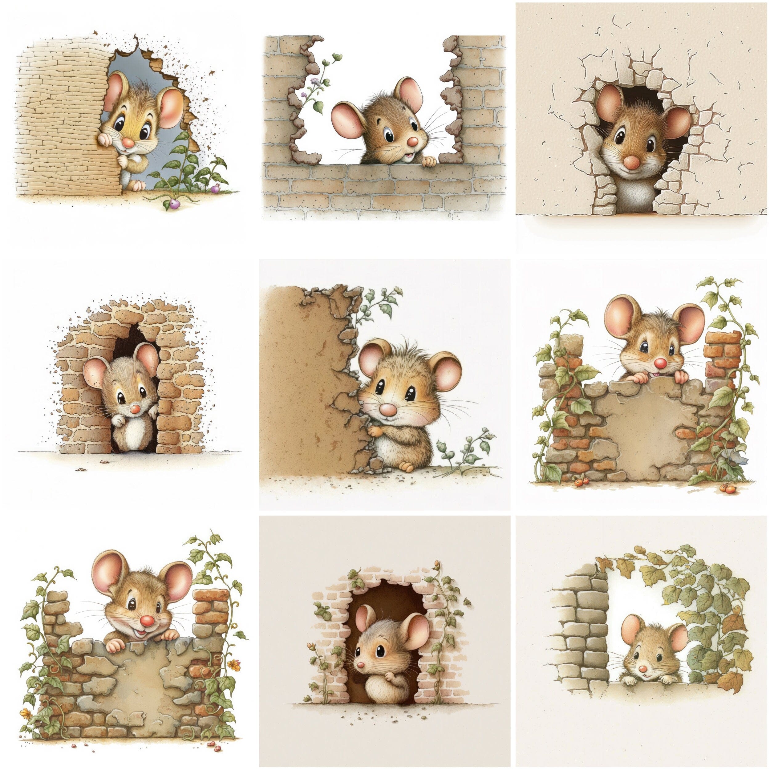 Hidden Mice Wall Art Bundle - 85 Playful and Whimsical Mouse Illustrations for Home Decor, DIY Projects, and Gifts - Commercial Use - Bundle Digital Download Sumobundle