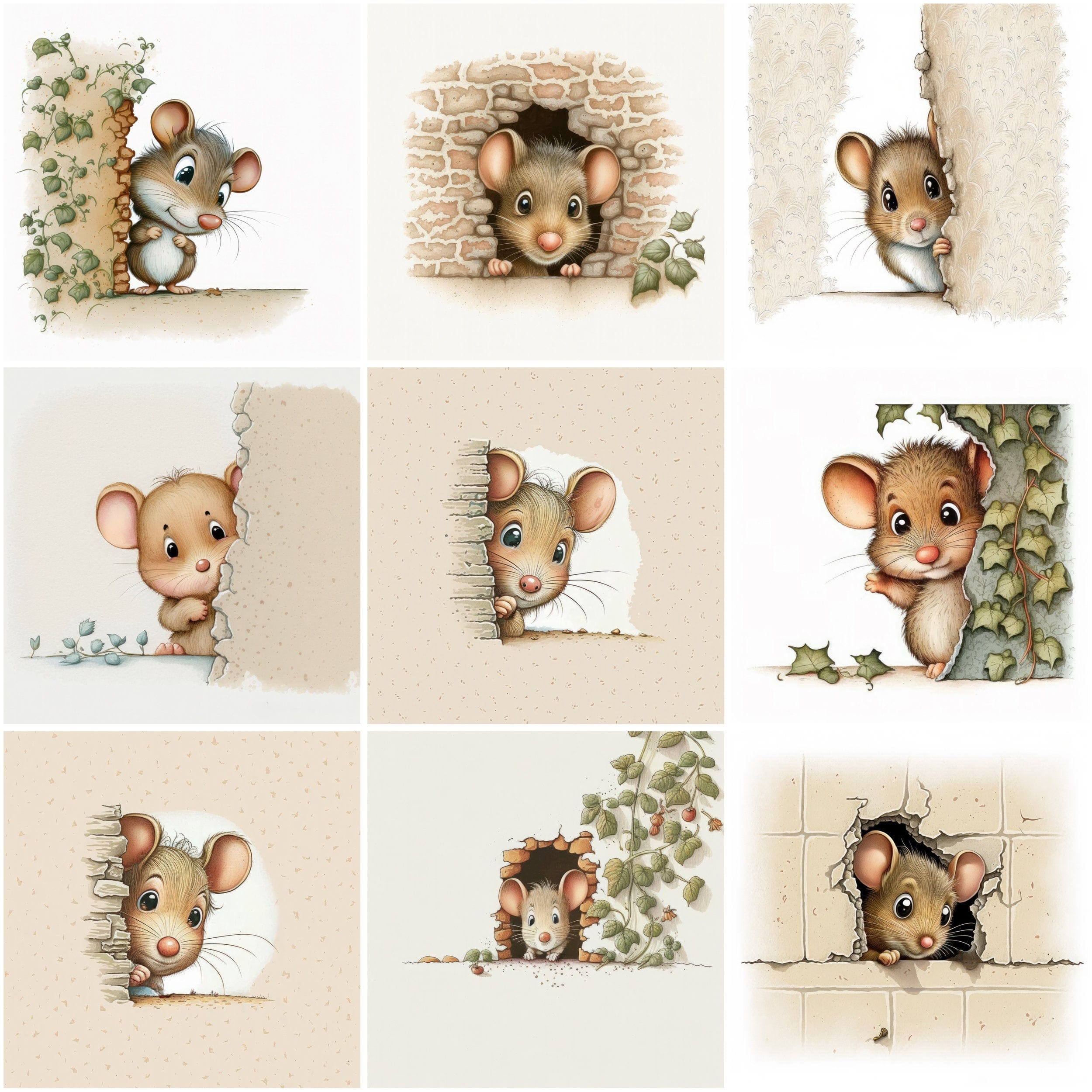 Hidden Mice Wall Art Bundle - 85 Playful and Whimsical Mouse Illustrations for Home Decor, DIY Projects, and Gifts - Commercial Use - Bundle Digital Download Sumobundle