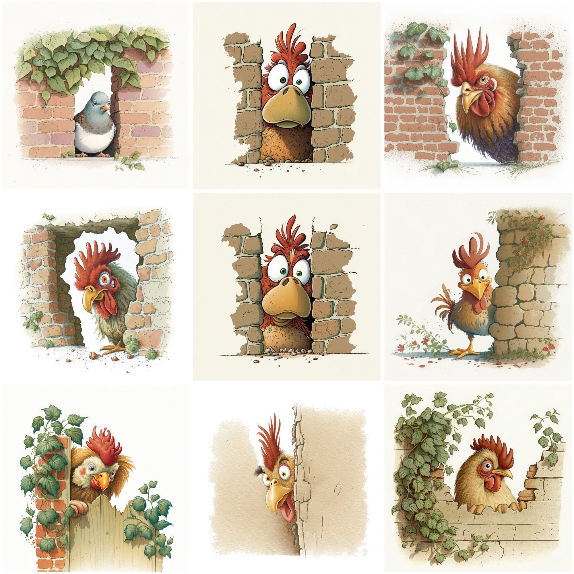 Hilarious Bird Hide & Seek Bundle: 90 Adorable Images of Birds Hiding Behind Walls - Commercial use Digital Download Sumobundle