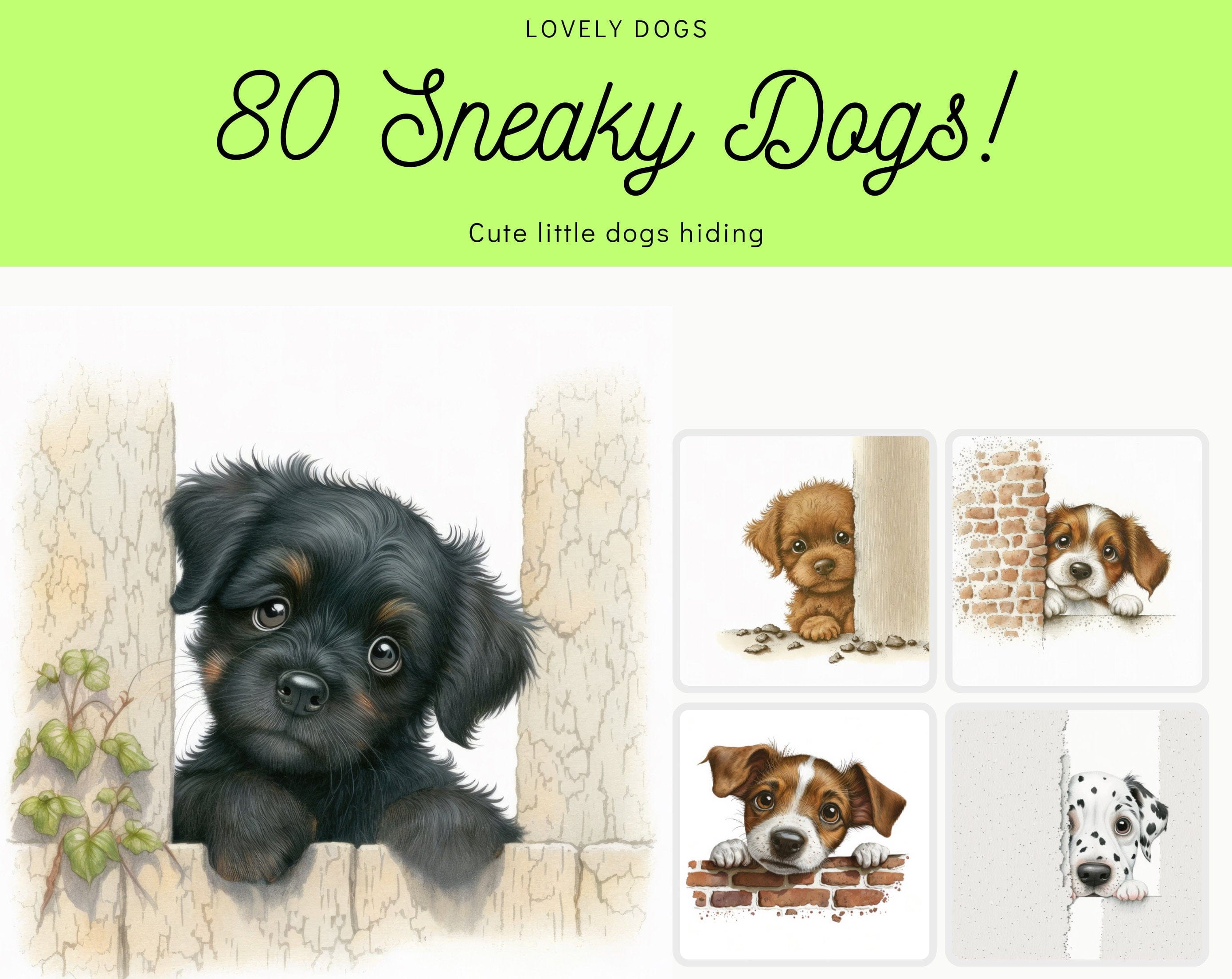 Hilarious Dog Hide & Seek Bundle - 80 High-Quality Images of Playful Pups Hiding Behind Walls Digital Download Sumobundle