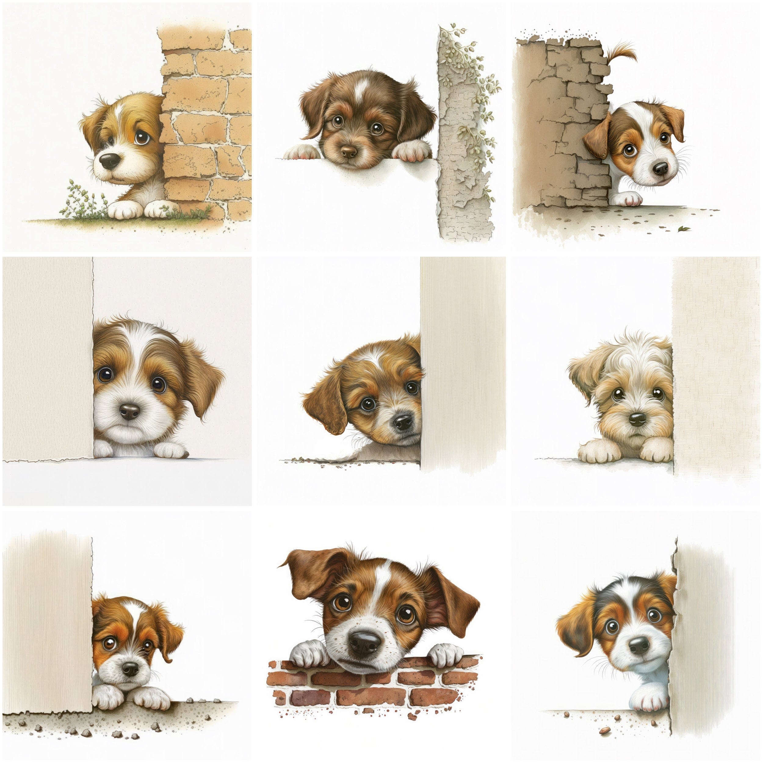 Hilarious Dog Hide & Seek Bundle - 80 High-Quality Images of Playful Pups Hiding Behind Walls Digital Download Sumobundle