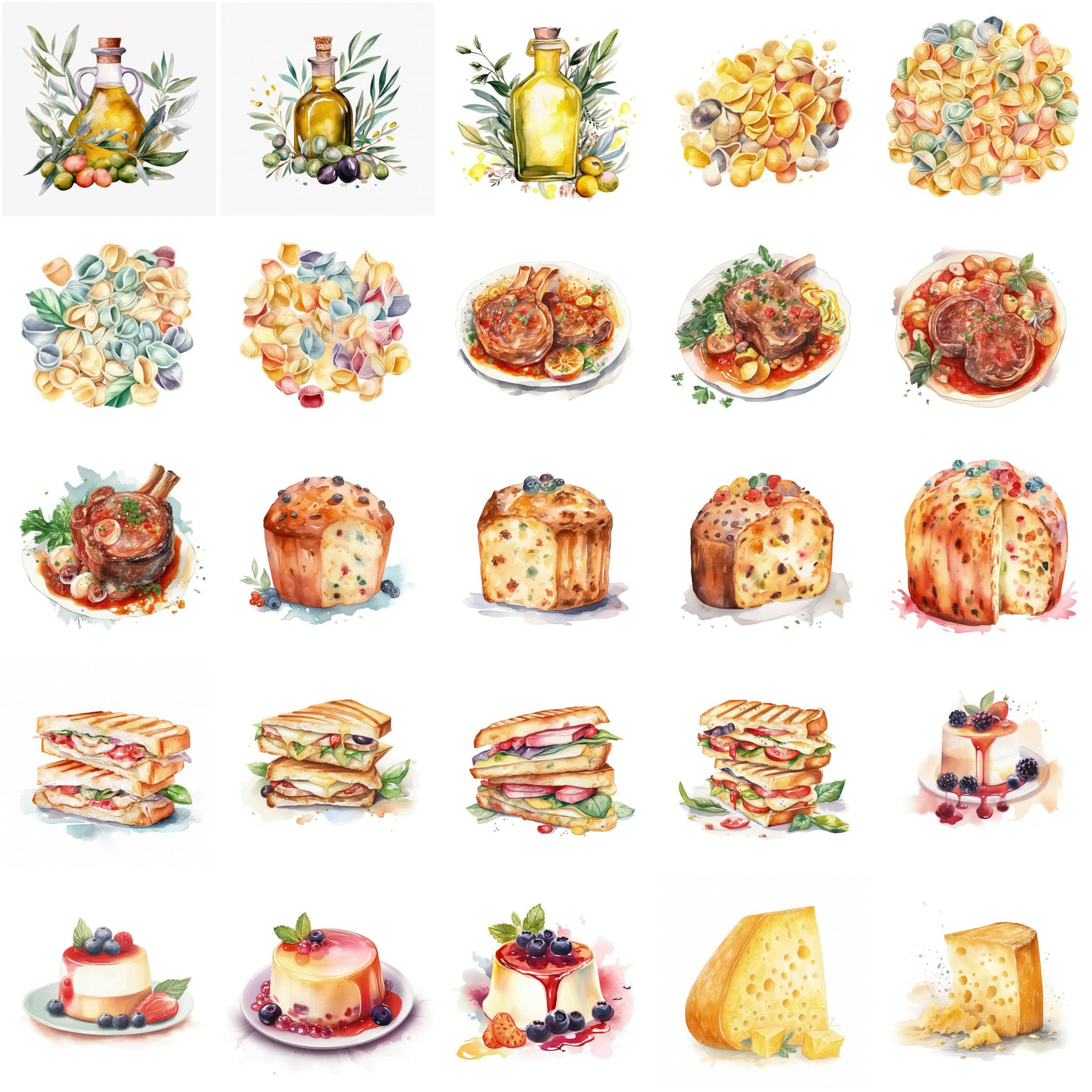 Italian Watercolor Elements, 180 High-Resolution Images with Commercial License Digital Download Sumobundle