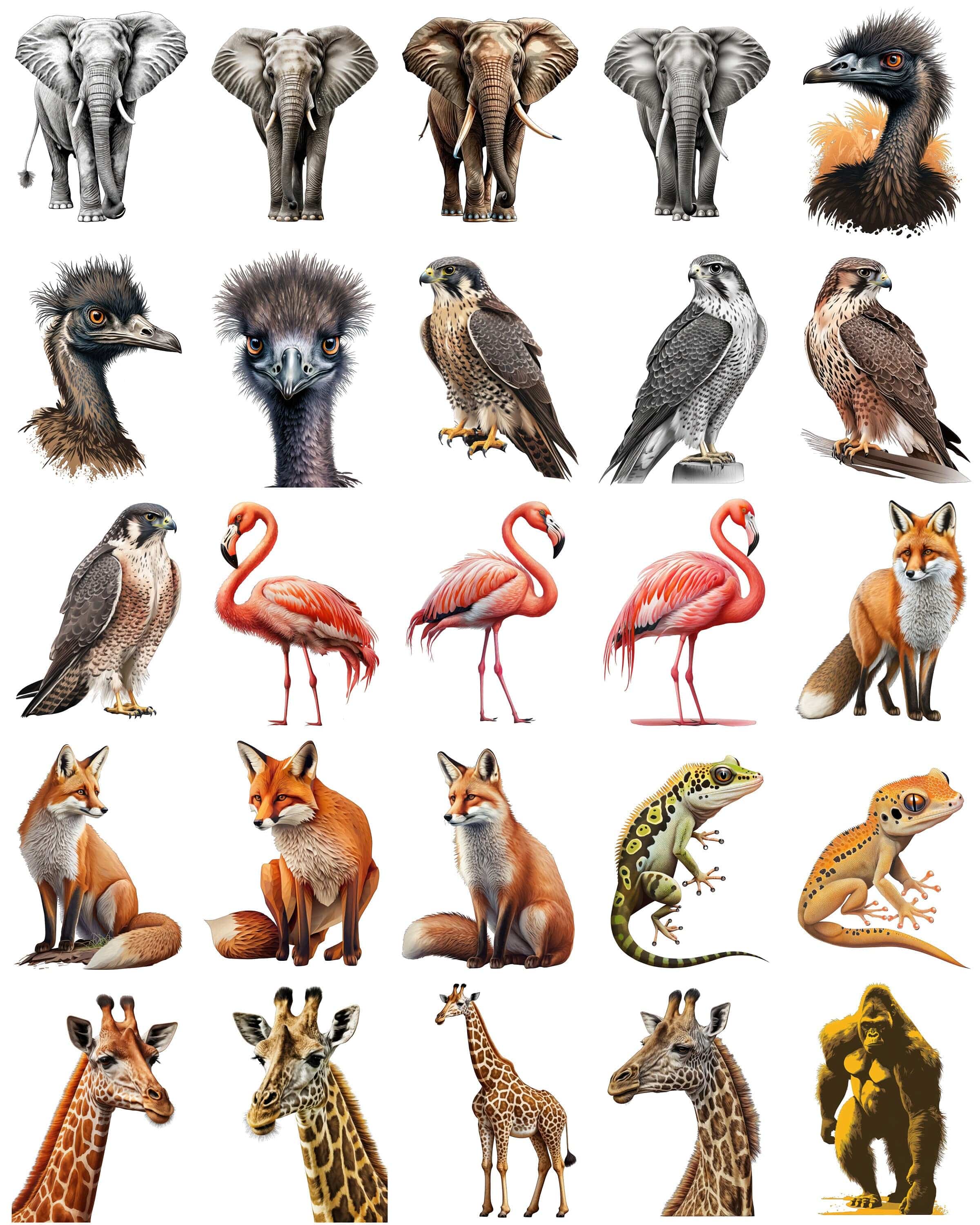 Make your designs come alive with our transparent animal set of 230 wildlife graphics, including jungle creature animals, Commercial use Digital Download Sumobundle